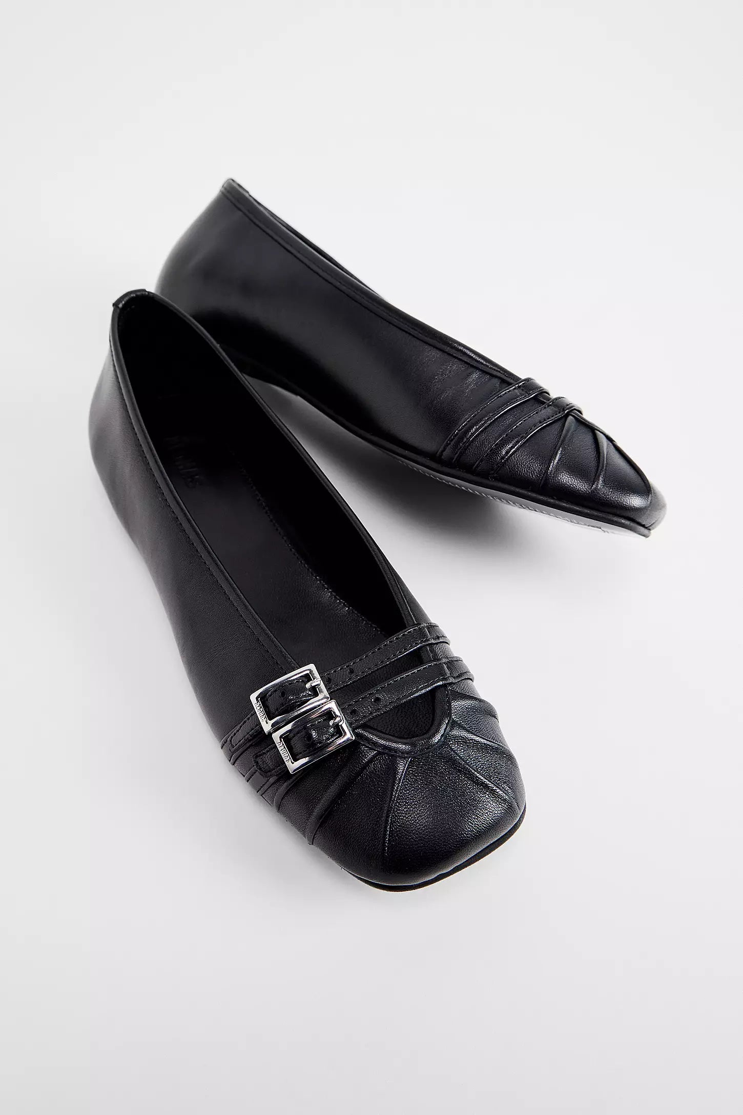womens black flat dress shoes Cendana Black Leather Ballet Flats – Isalis