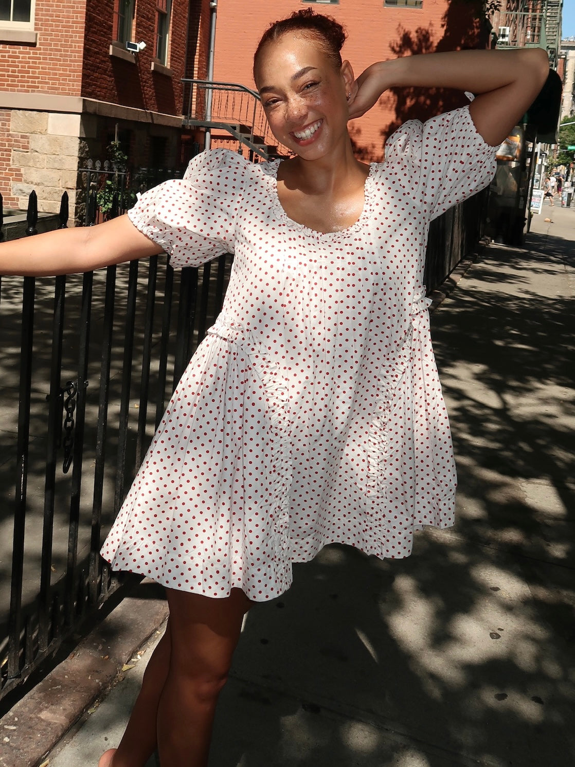 damson madder meri mini dress | Red/Print/Off White | Size 8 Made in India Color:GreenishGray-HY6161 STAUD Wells Dress Blue Do Not Enable