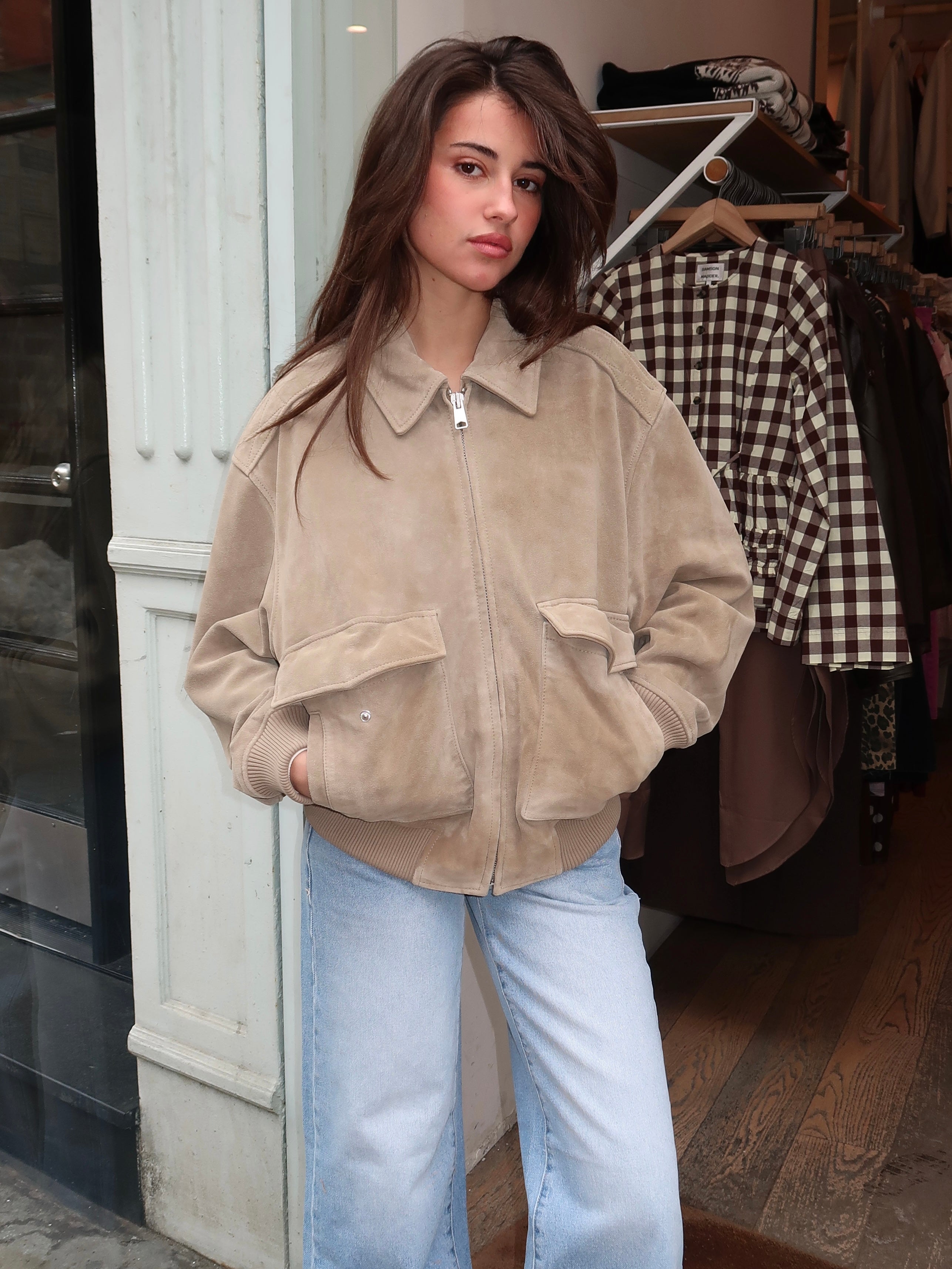 Vivienne Suede Jacket in Deep Olive – Isalis