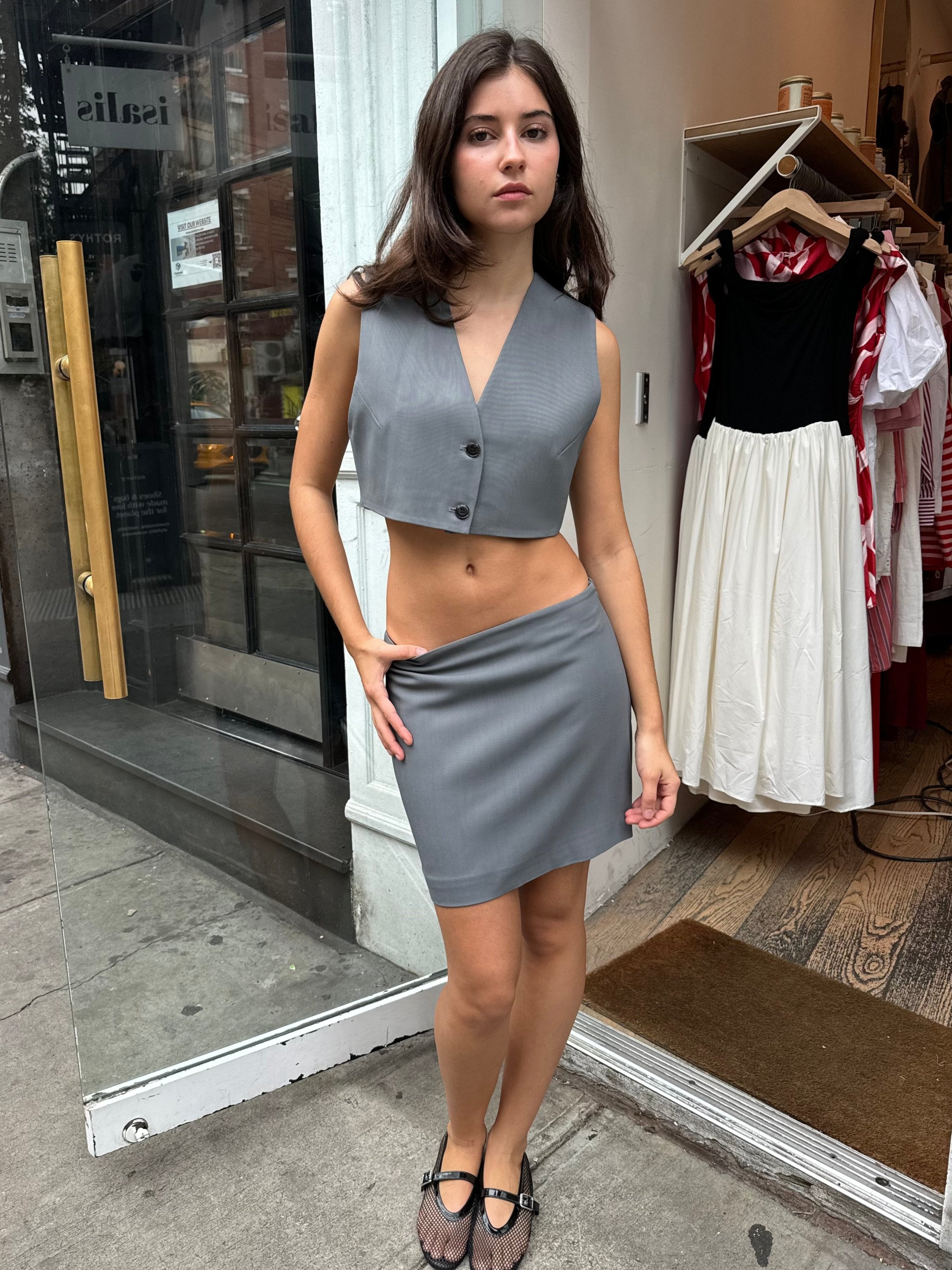 Suree Cropped Vest in Steel Blue – Isalis