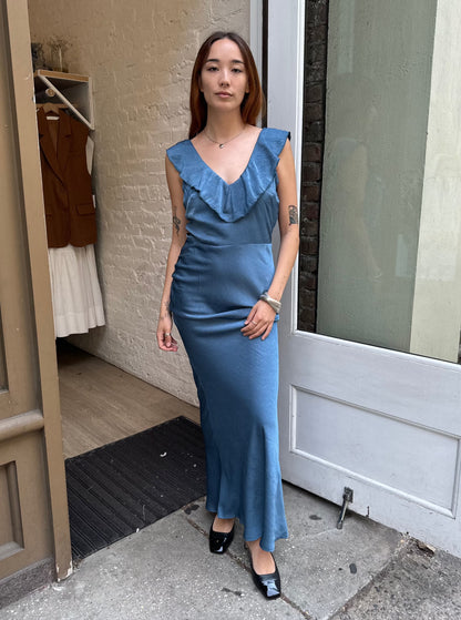 Venus Satin Maxi Dress in Blue