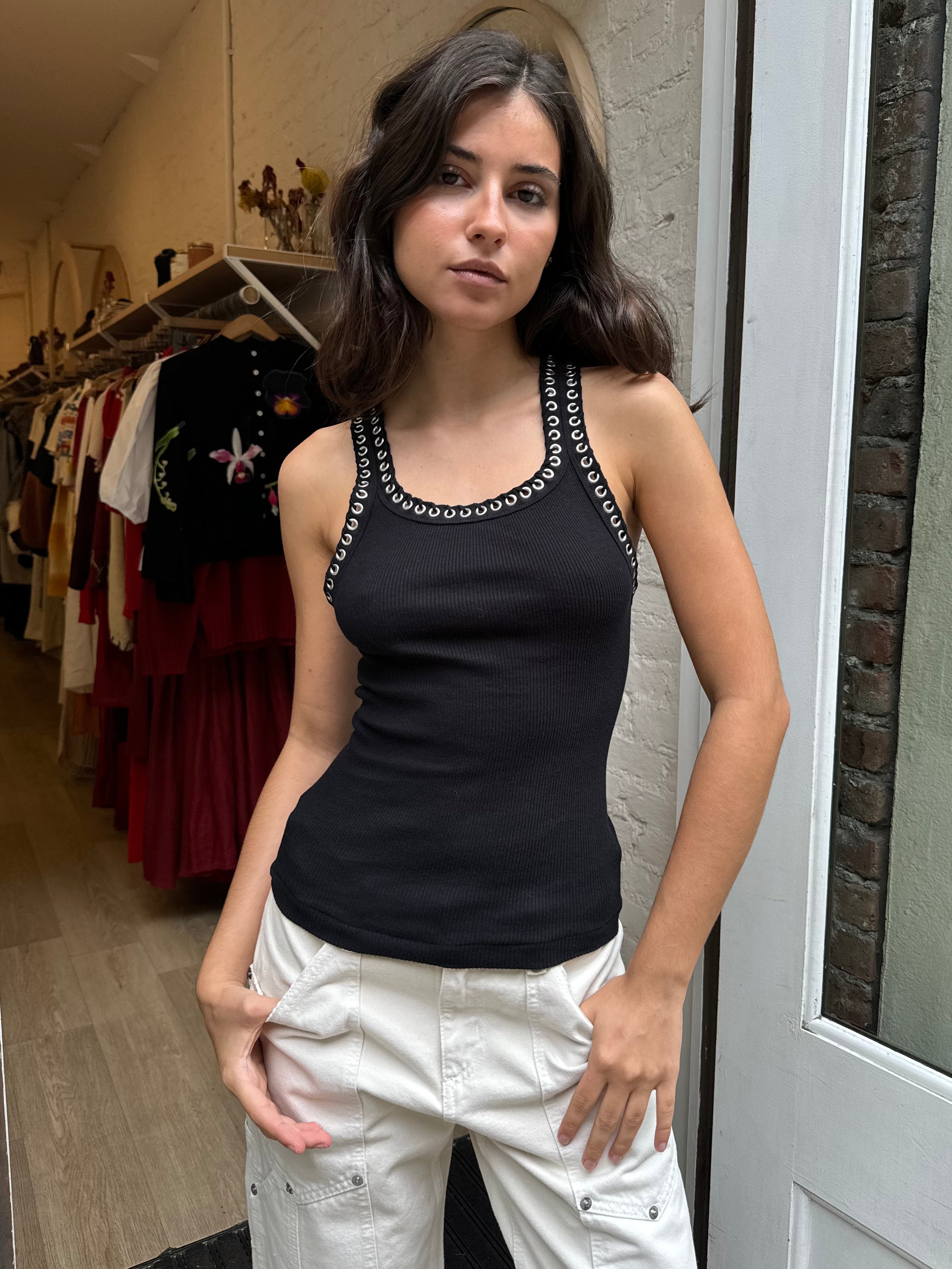 Whipstitch Ribbed Tank in Black – Isalis