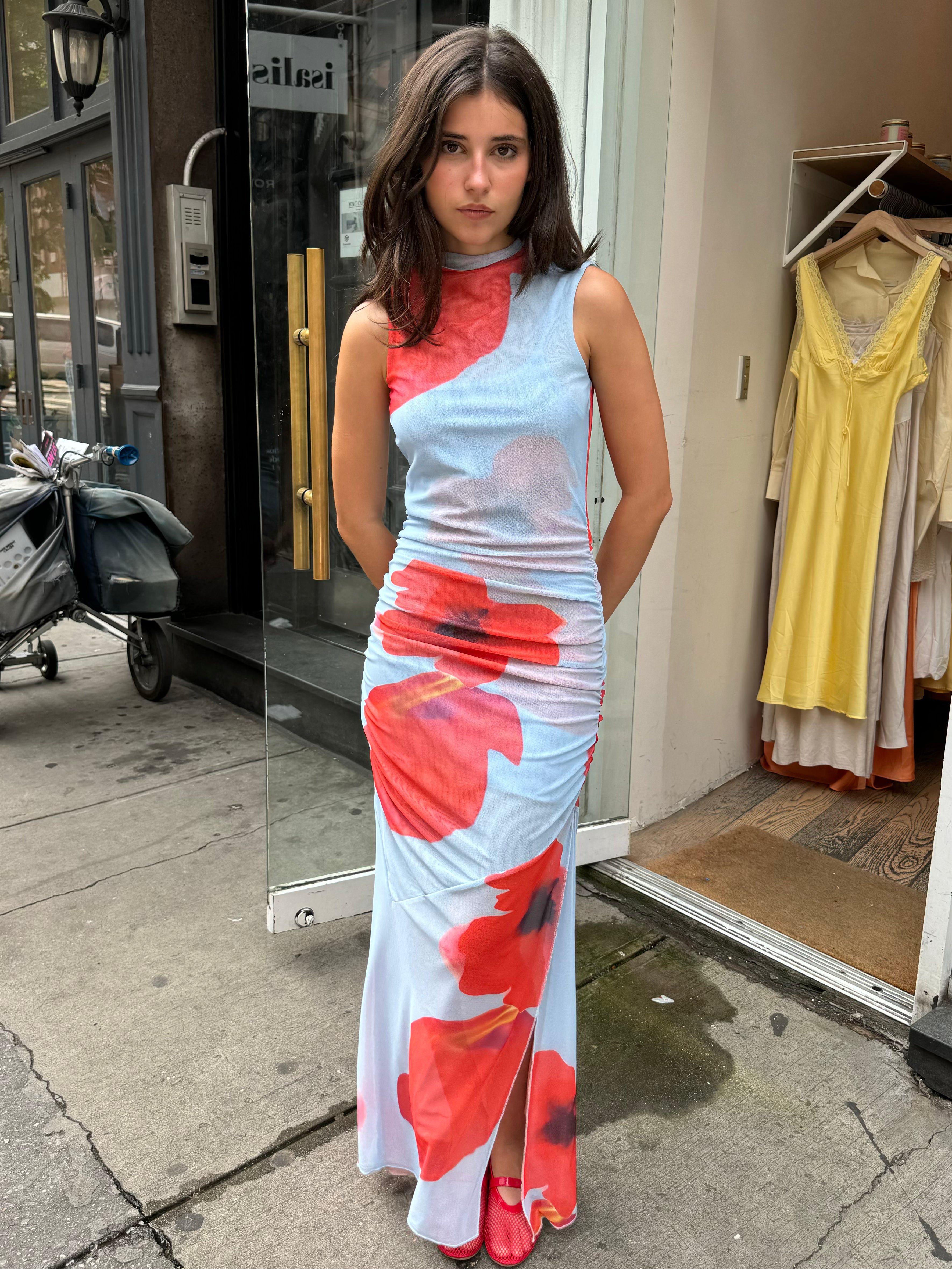 Mesh Floral Dress in Blue – Isalis