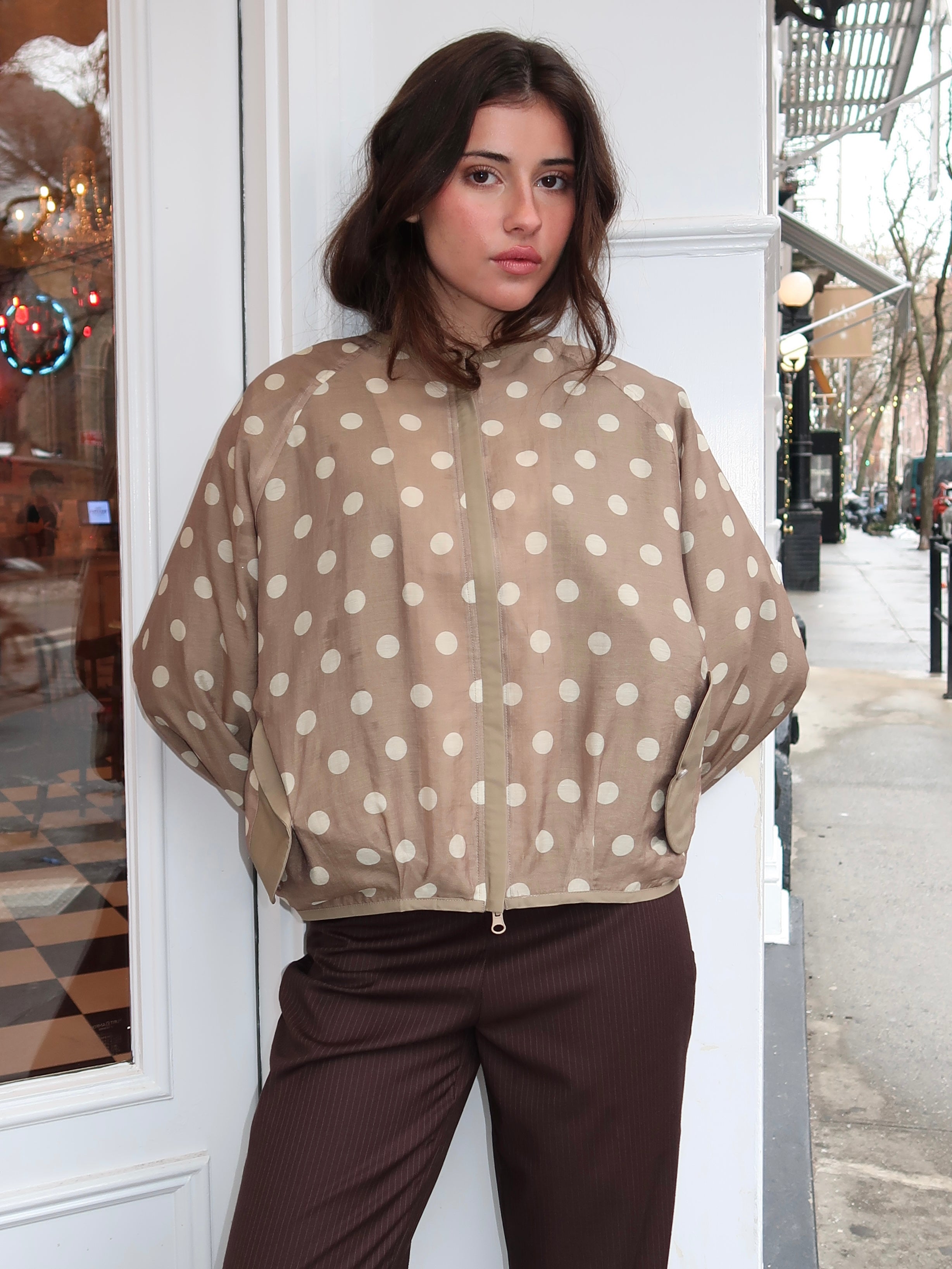 Balloon Polka Dot Jacket in Cream & Mocha – Isalis