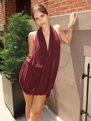 Rochelle Drape Mini Dress in Plum
