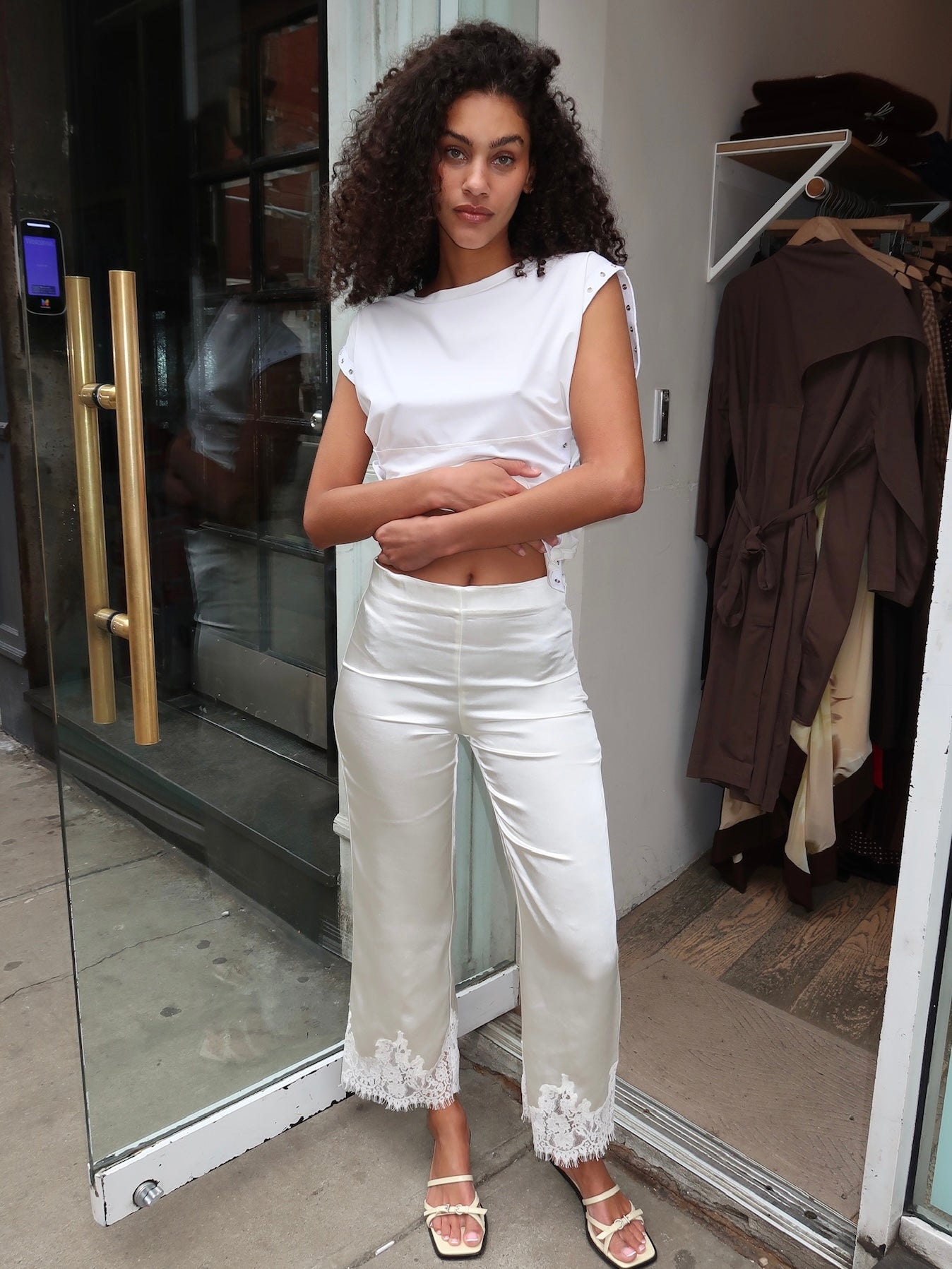 Lula Silky Lace Trim Pants in White – Isalis
