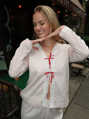 Marlowe Blouse in Cream & Red Polka Dot