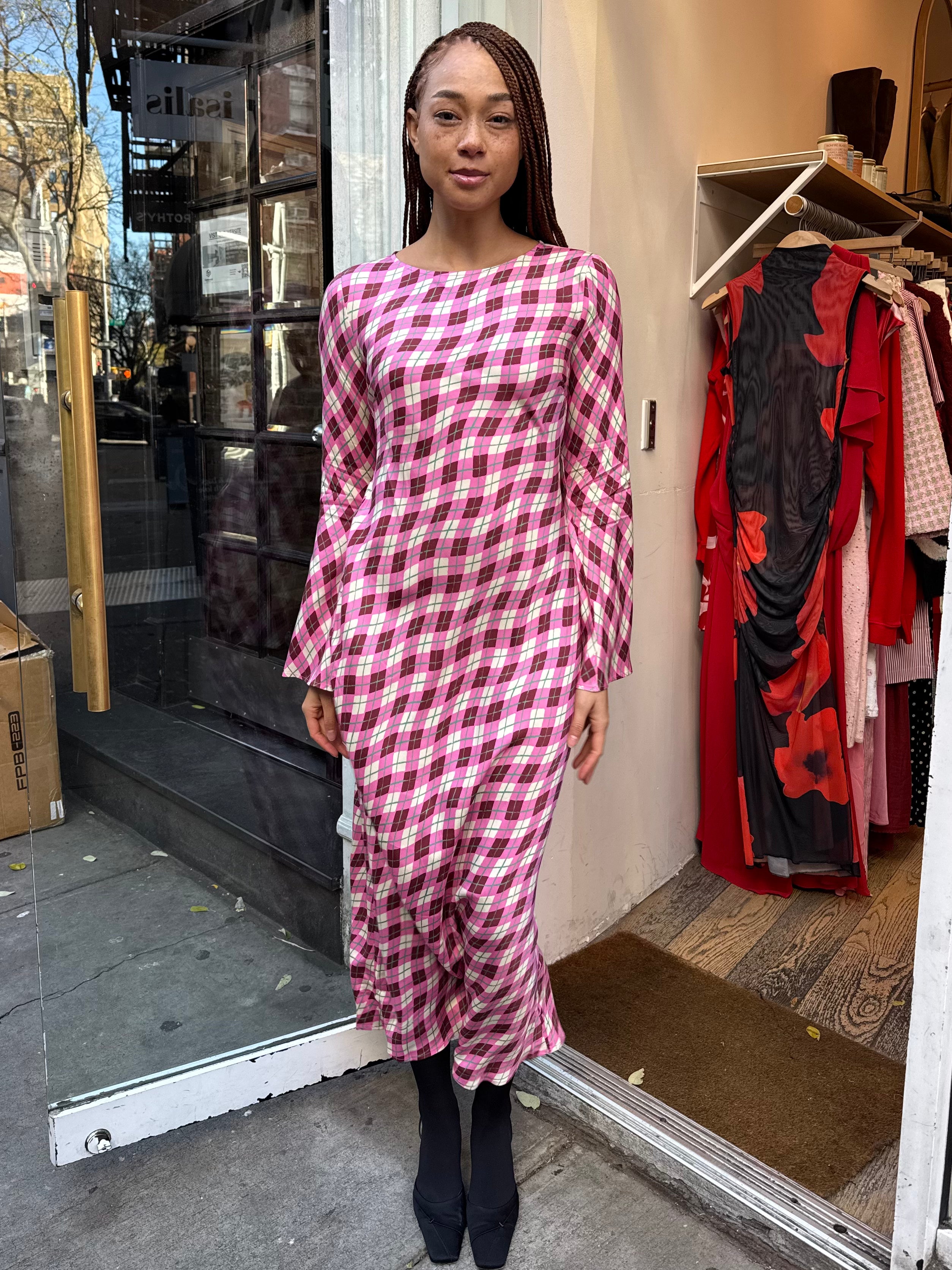 Alexa Dress in Pink Argyle  Isalis