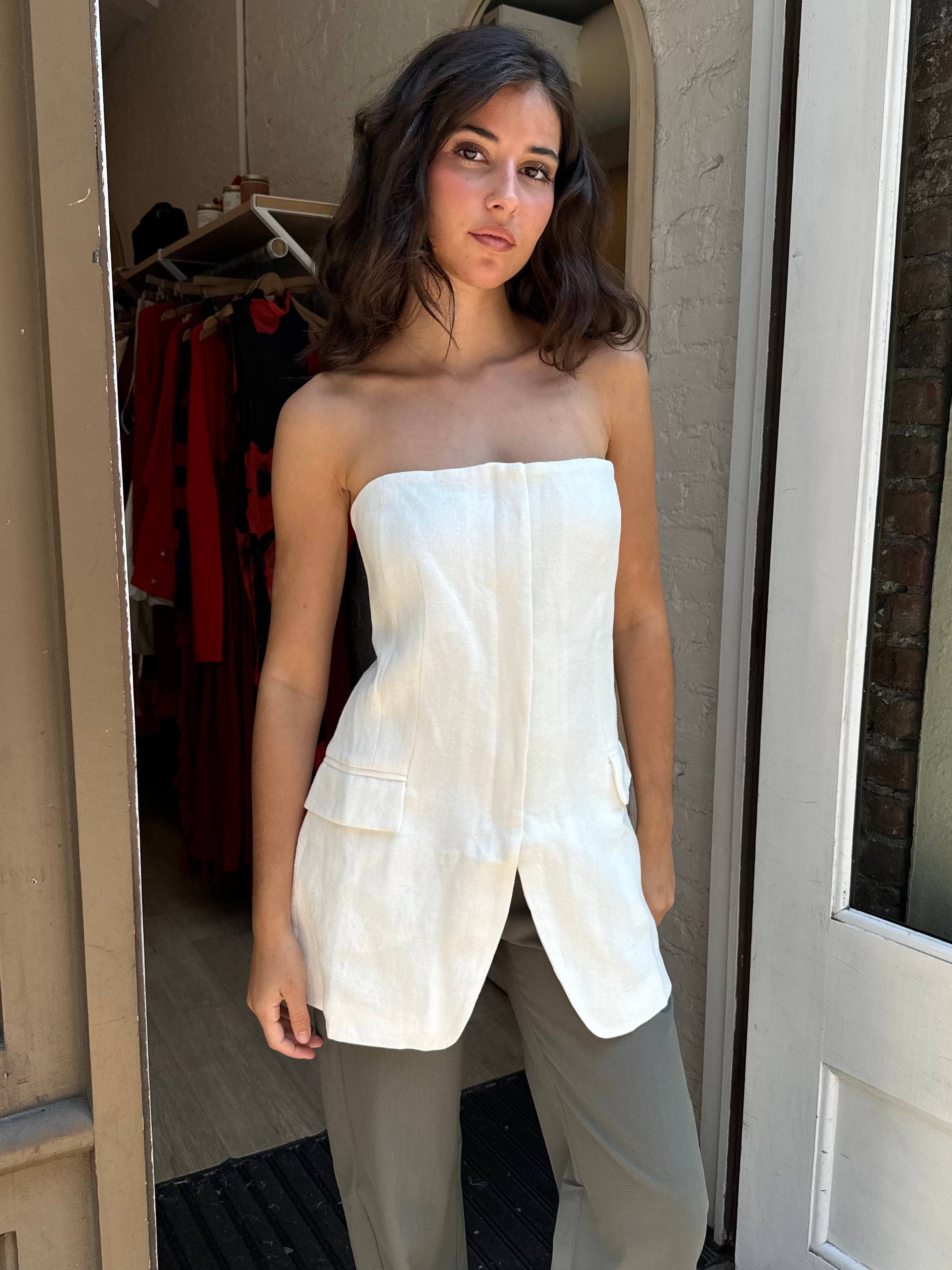 Tailored Strapless Top in Ivory Isalis Tailored Strapless Top in Ivory Isalis