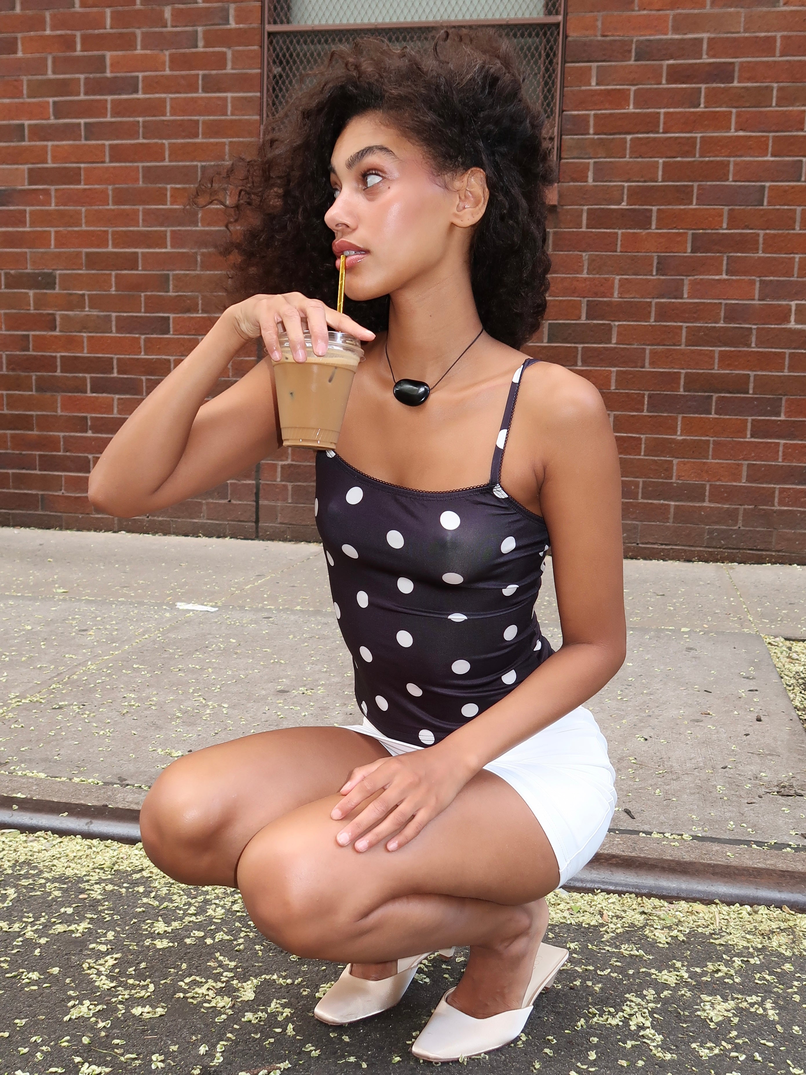 Cassandra Tank Top in Black Polka Dot