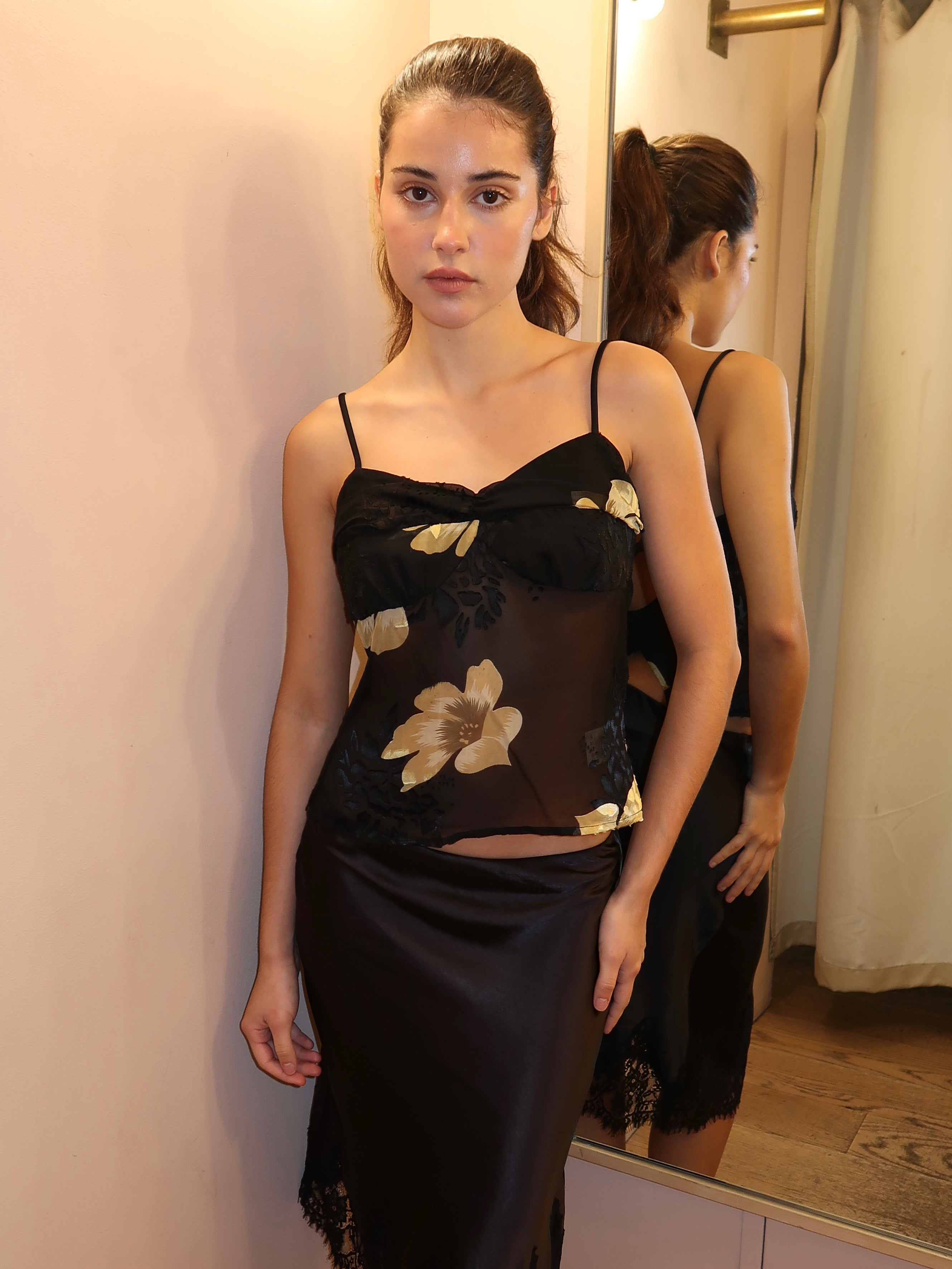 Malina Cami Top in Black Yellow