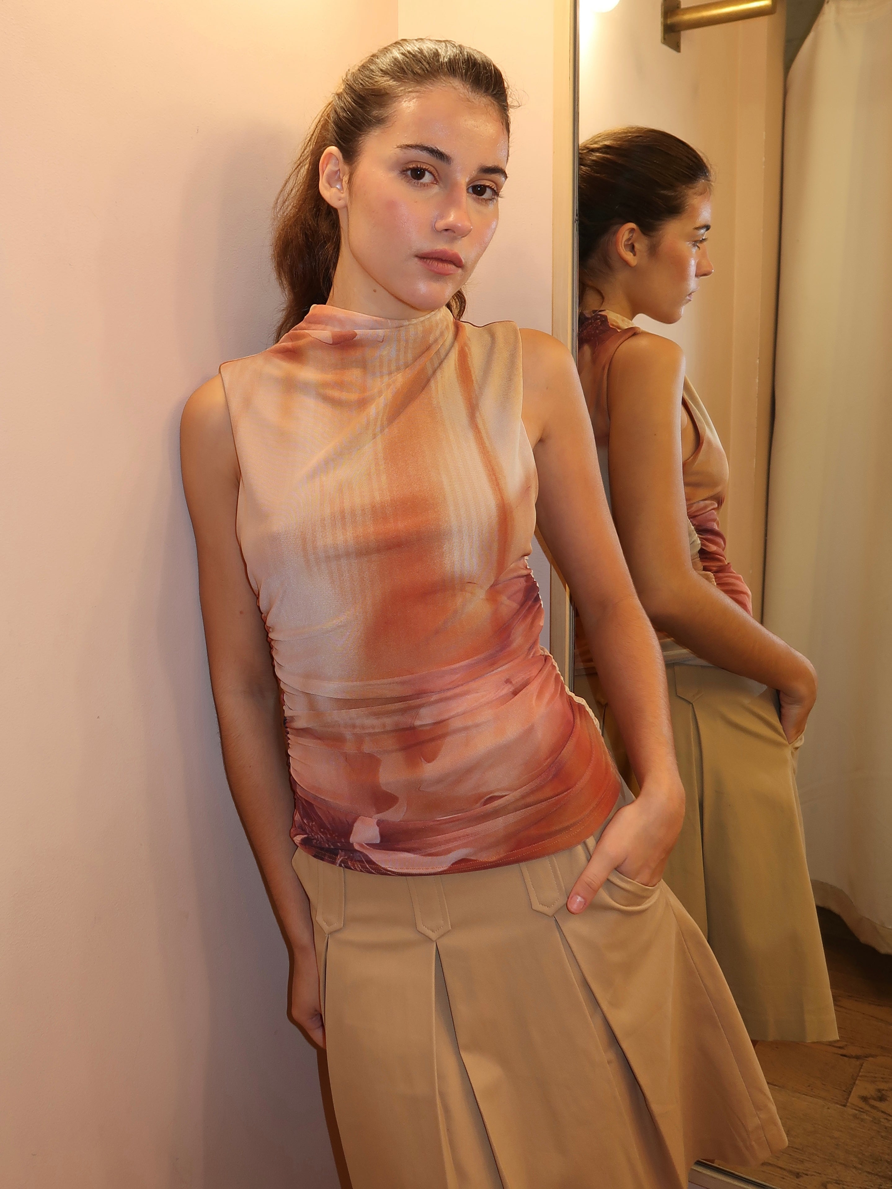 Amani Mesh Top in Light Terracota