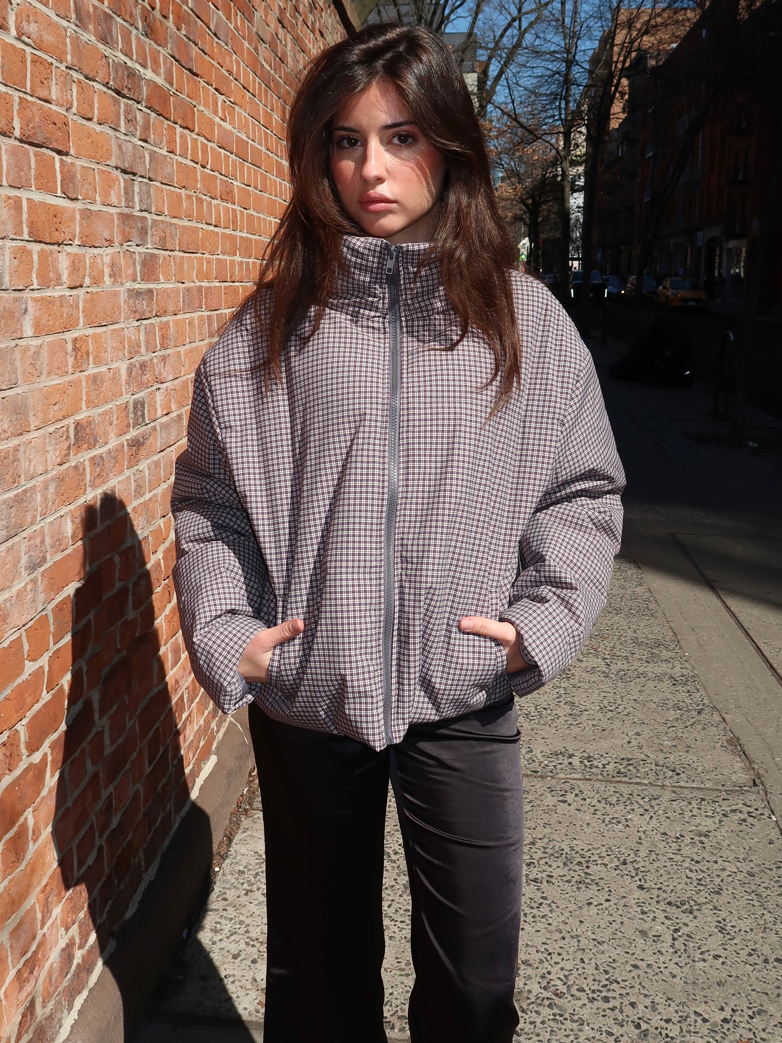 Emerson Puffer Jacket in Plaid Multi – Isalis
