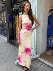 Solace Mesh Maxi Dress in Yellow Floral Multi