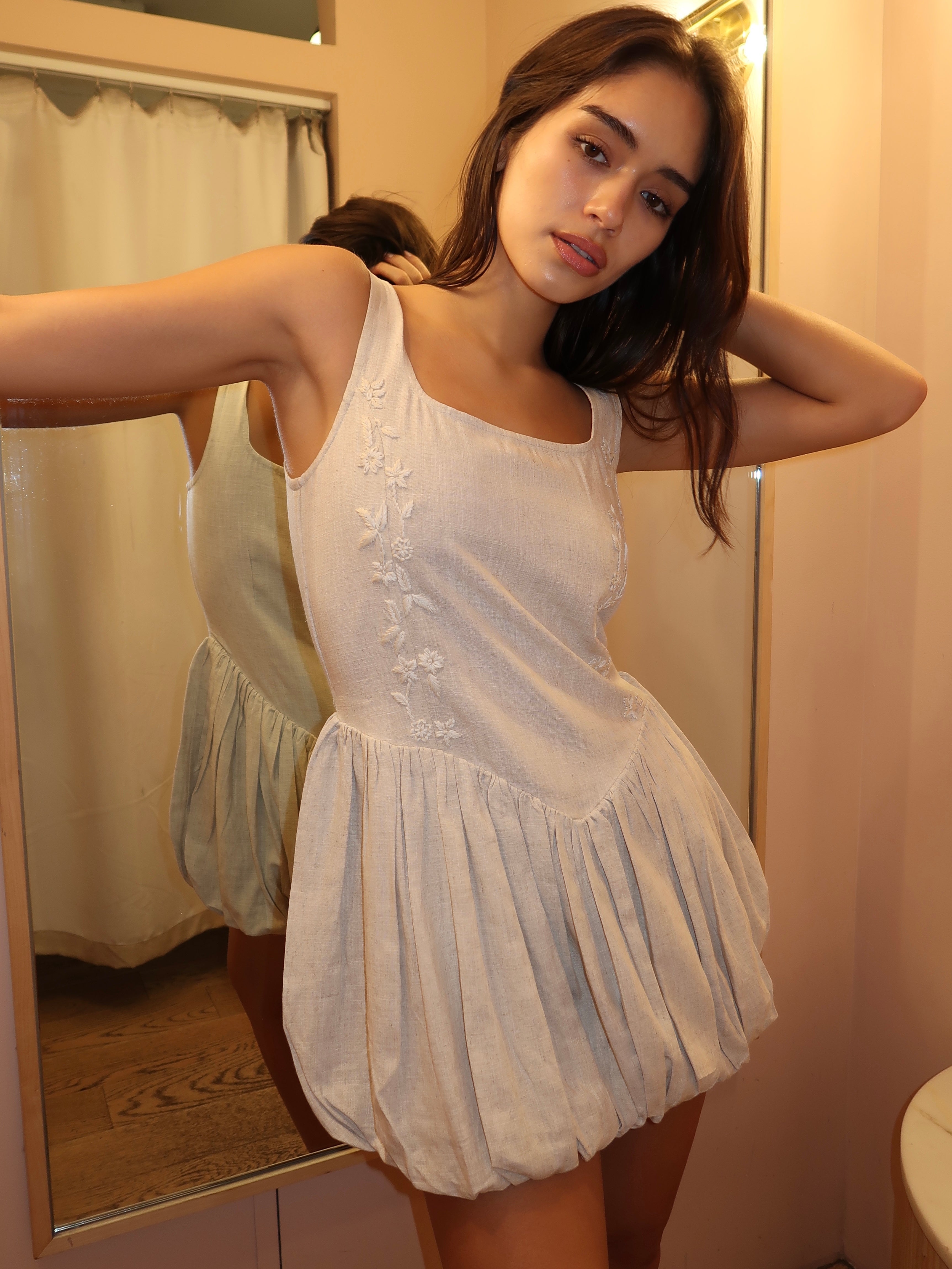 Abby Linen Dress in Beige Melange