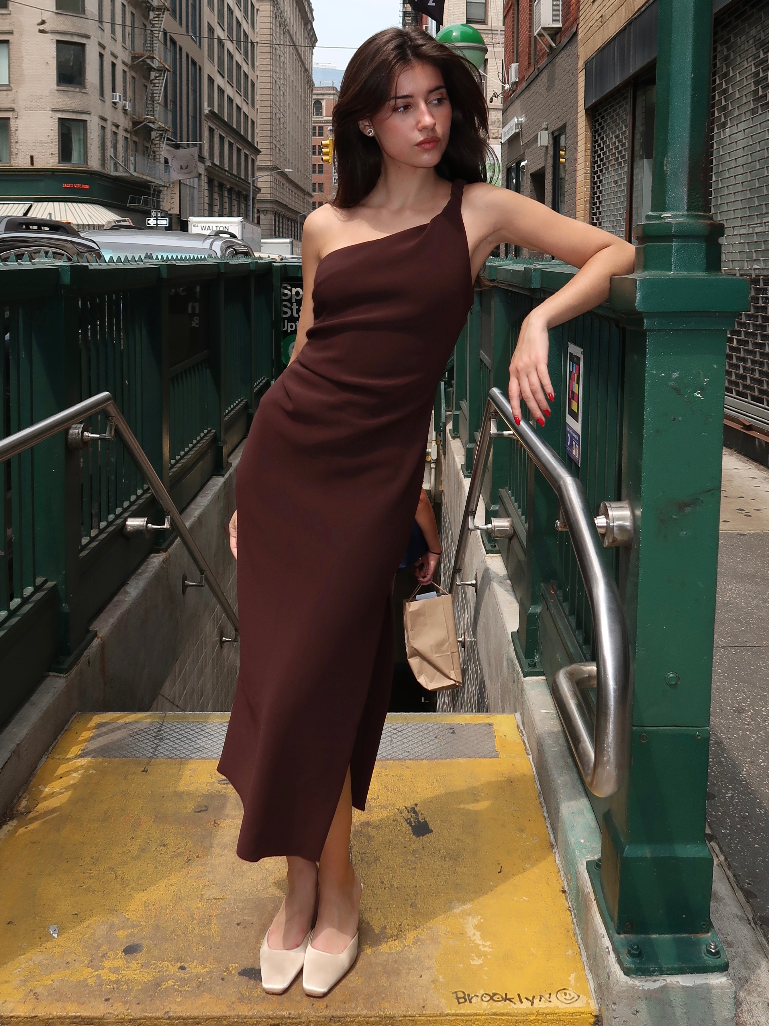 Ariven Asym Midi Dress in Dark Chocolate Isalis Ariven Asym Midi Dress in Dark Chocolate Isalis