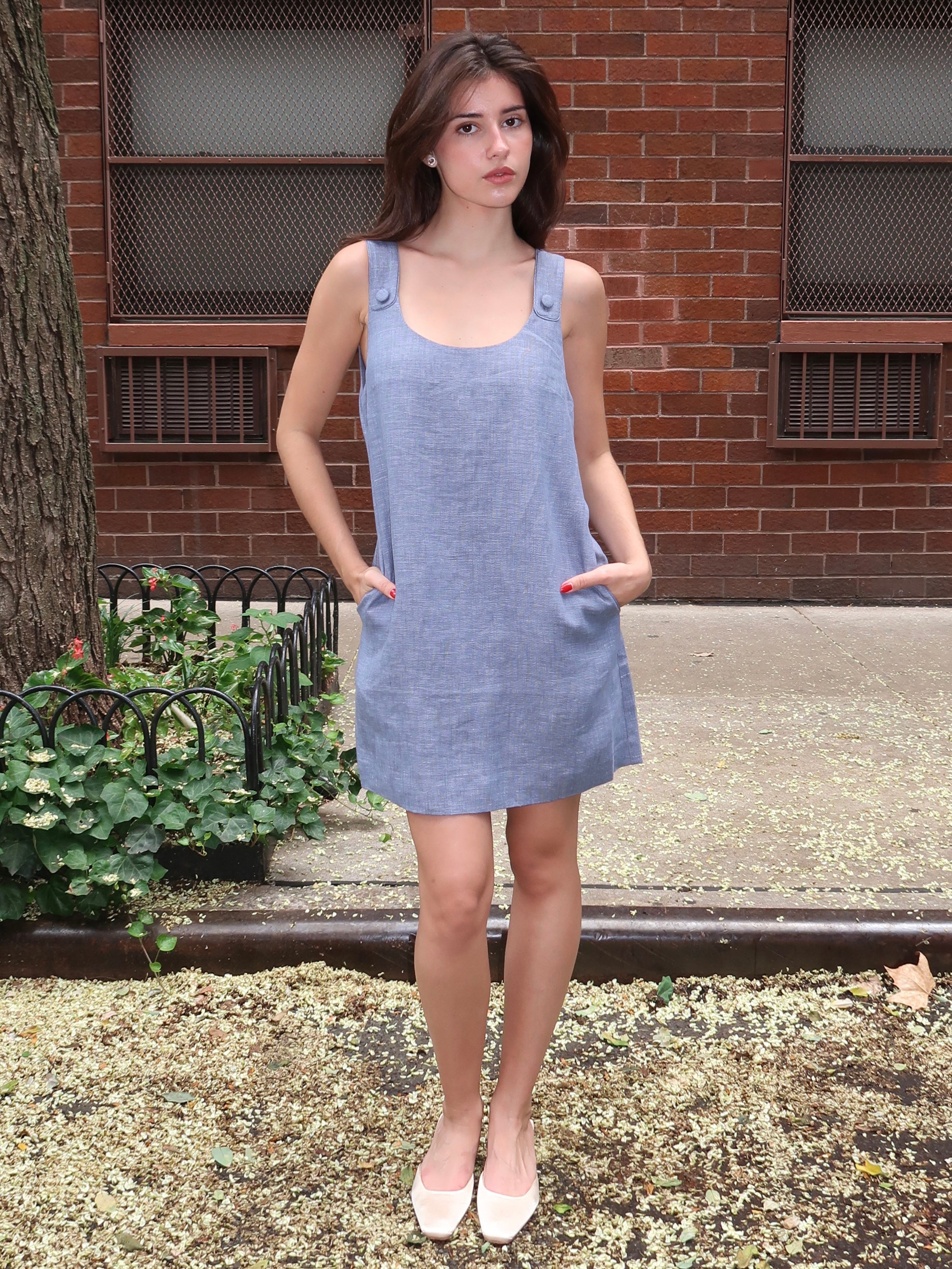 Thea Shift Dress in Steel Blue Thea Shift Dress in Steel Blue