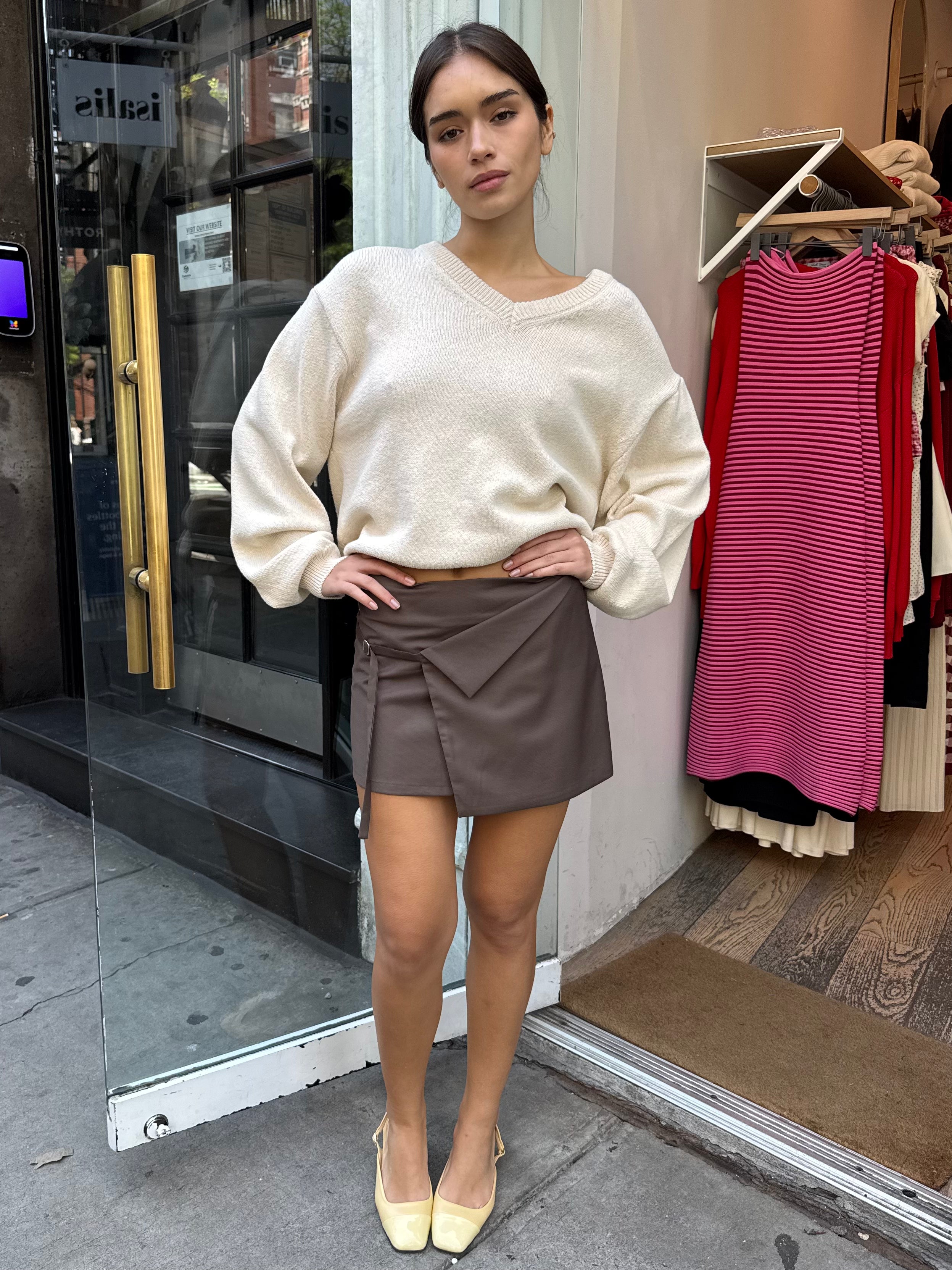 Nora Wrap Mini Skirt in Taupe