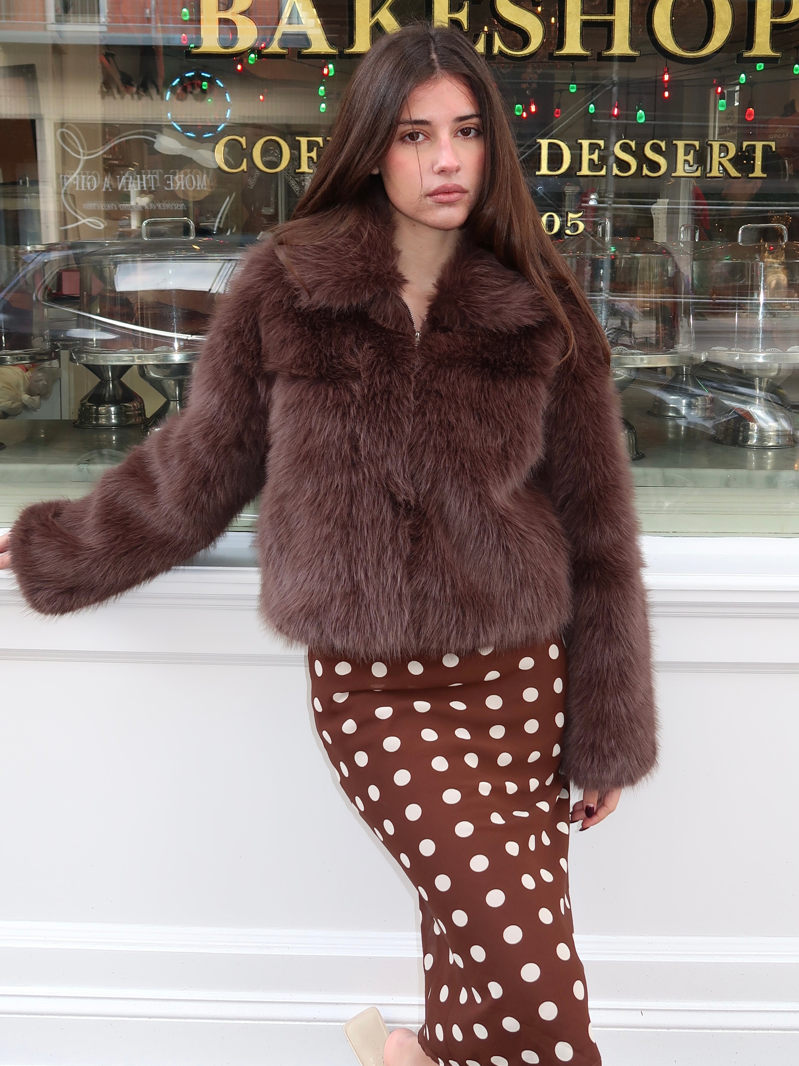 Christina Fur Jacket in Coffee – Isalis