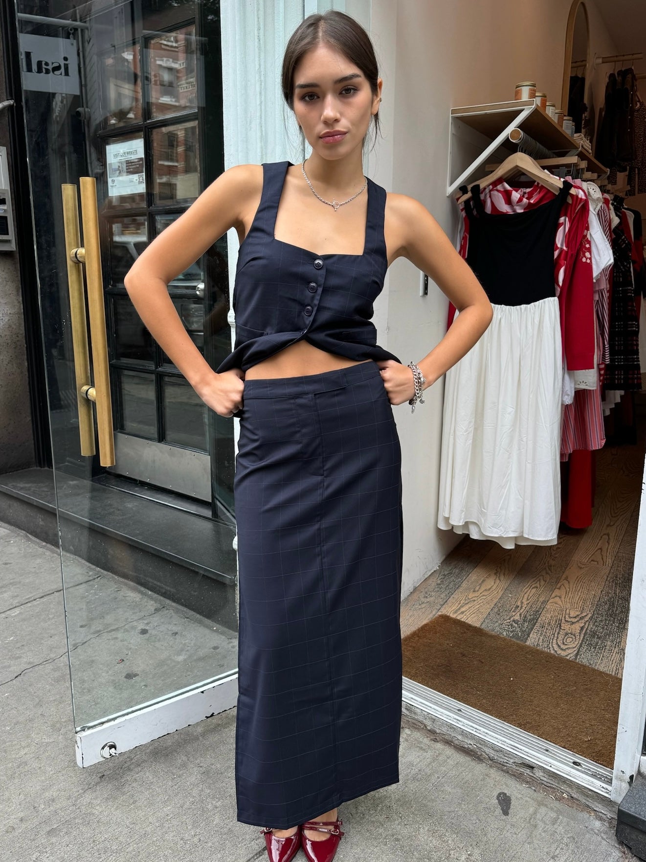 スカート VIVIANO / Tiered Skirt / Navy x Black VIVIANO / Tiered Skirt / Navy x Black