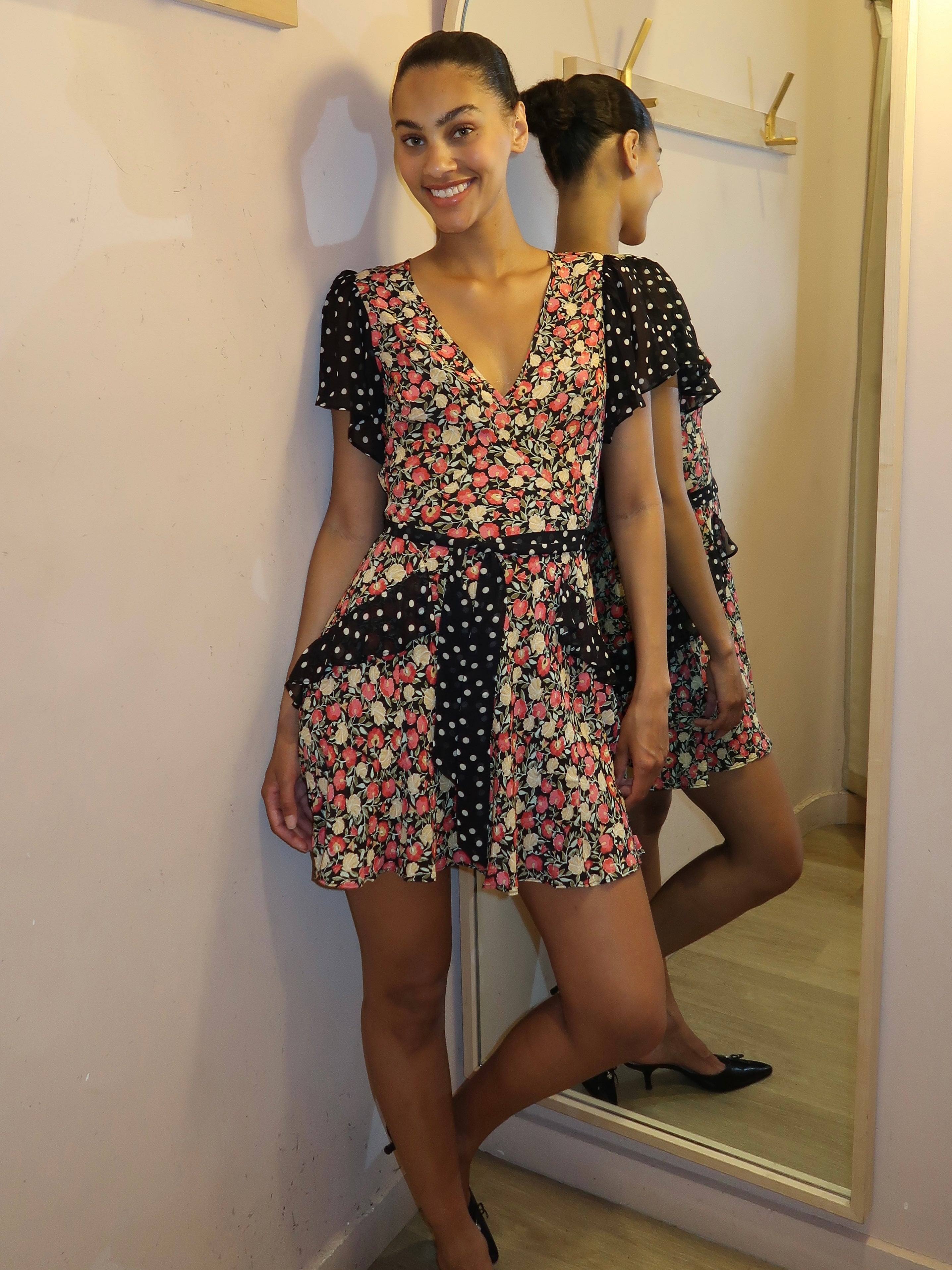 Sutton Dress in Shell Spot Mix Black Isalis Sutton Dress in Shell Spot Mix Black Isalis