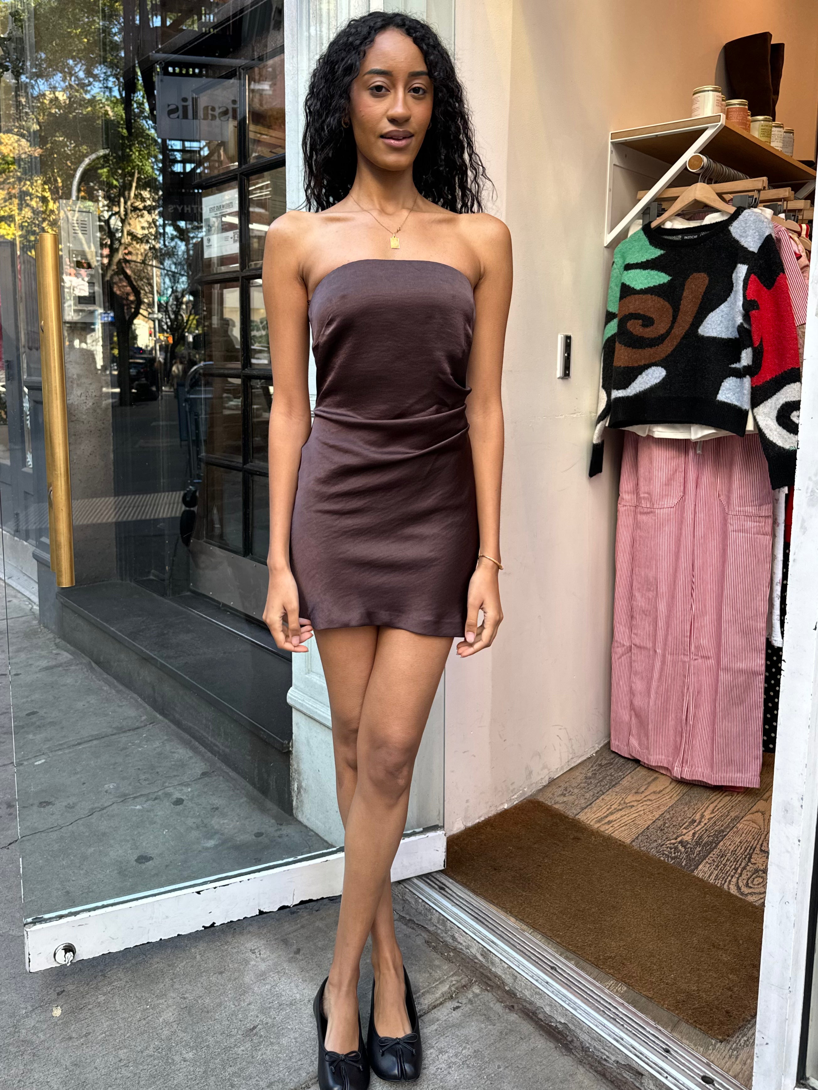 Symone Strapless Mini Dress in Dark Chocolate Isalis Symone Strapless Mini Dress in Dark Chocolate Isalis