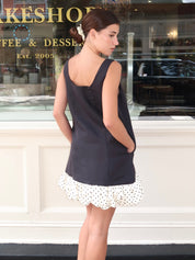 Peggy Dress in Black/Ivory Polka Dt