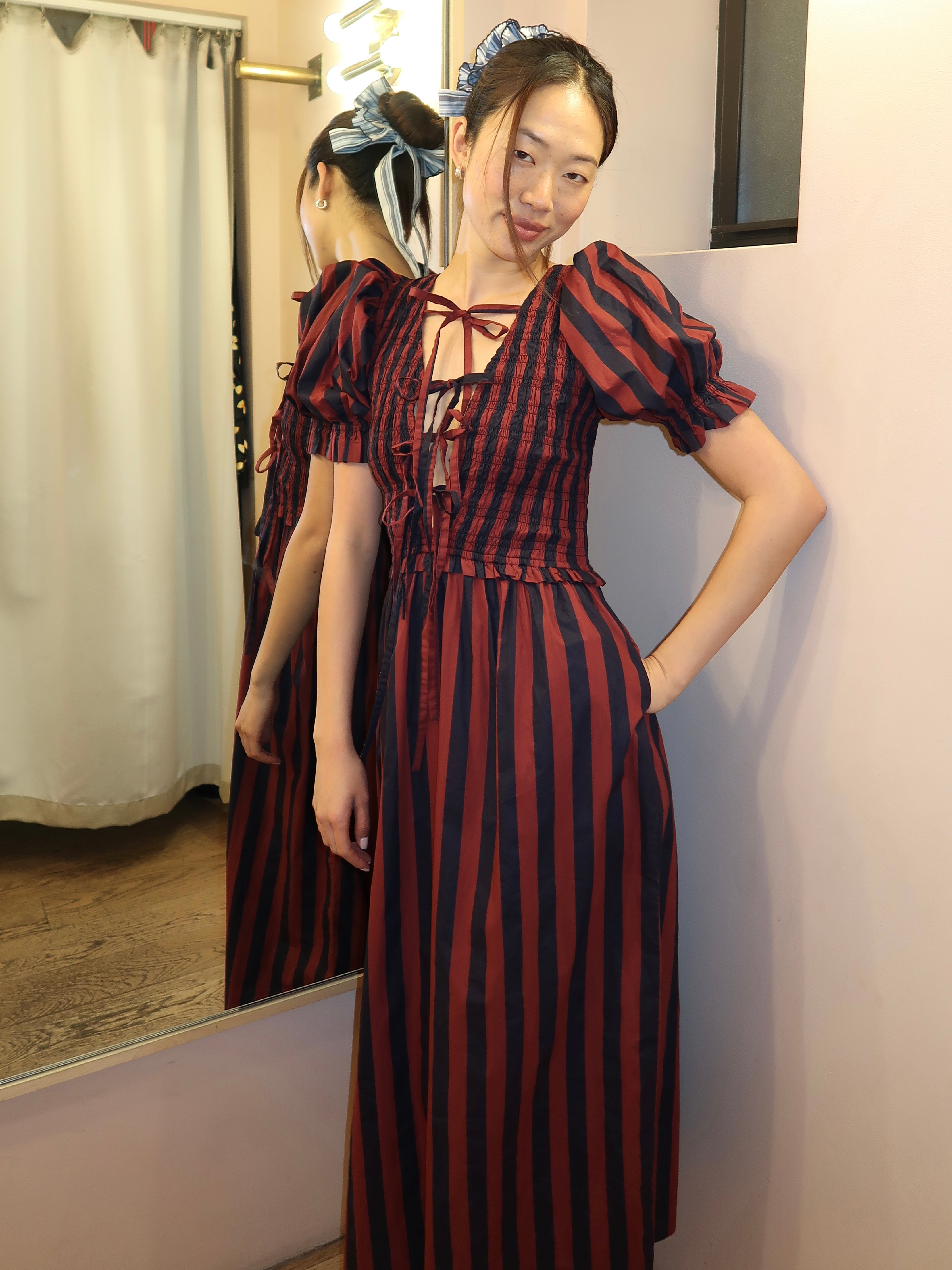 Blue Belle Midi Dress in Red/Navy