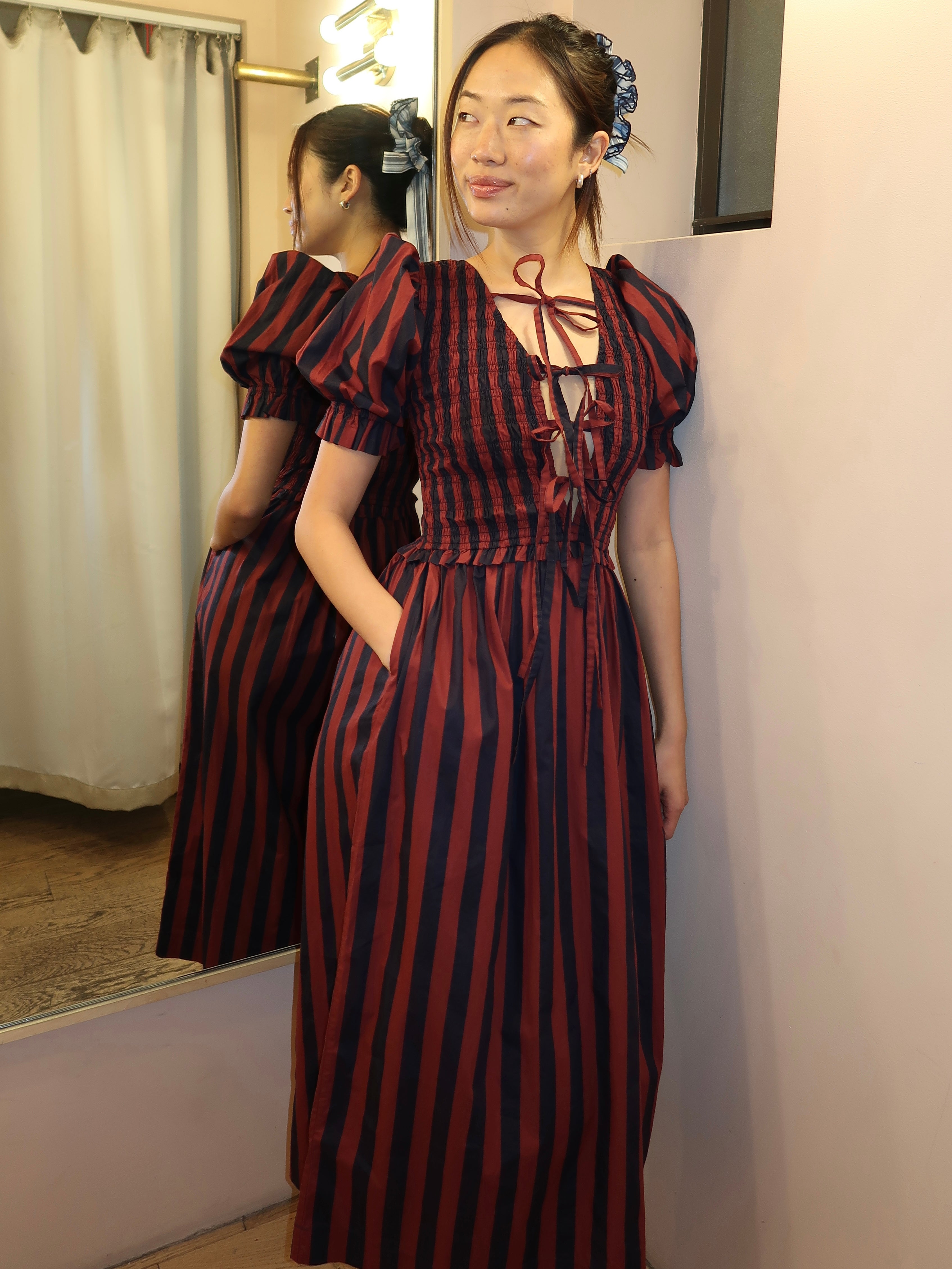 Blue Belle Midi Dress in Red/Navy