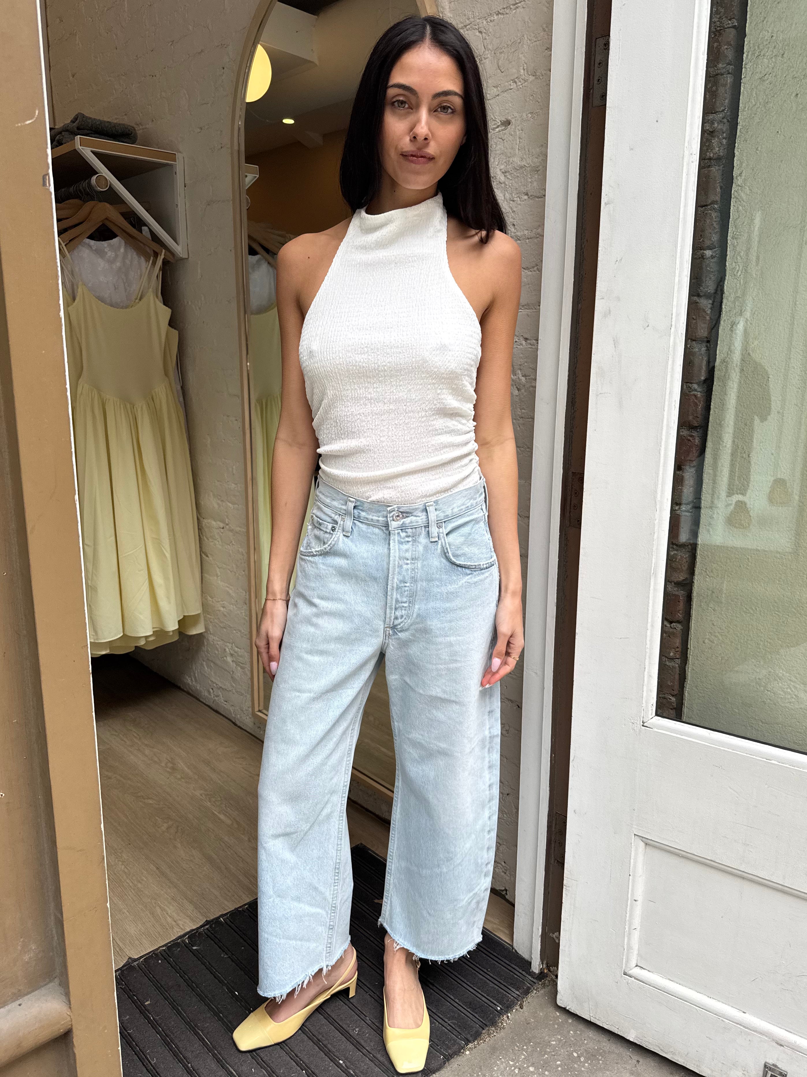 Ayla Raw Hem Crop in Sailor