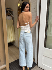 Ayla Raw Hem Crop in Sailor