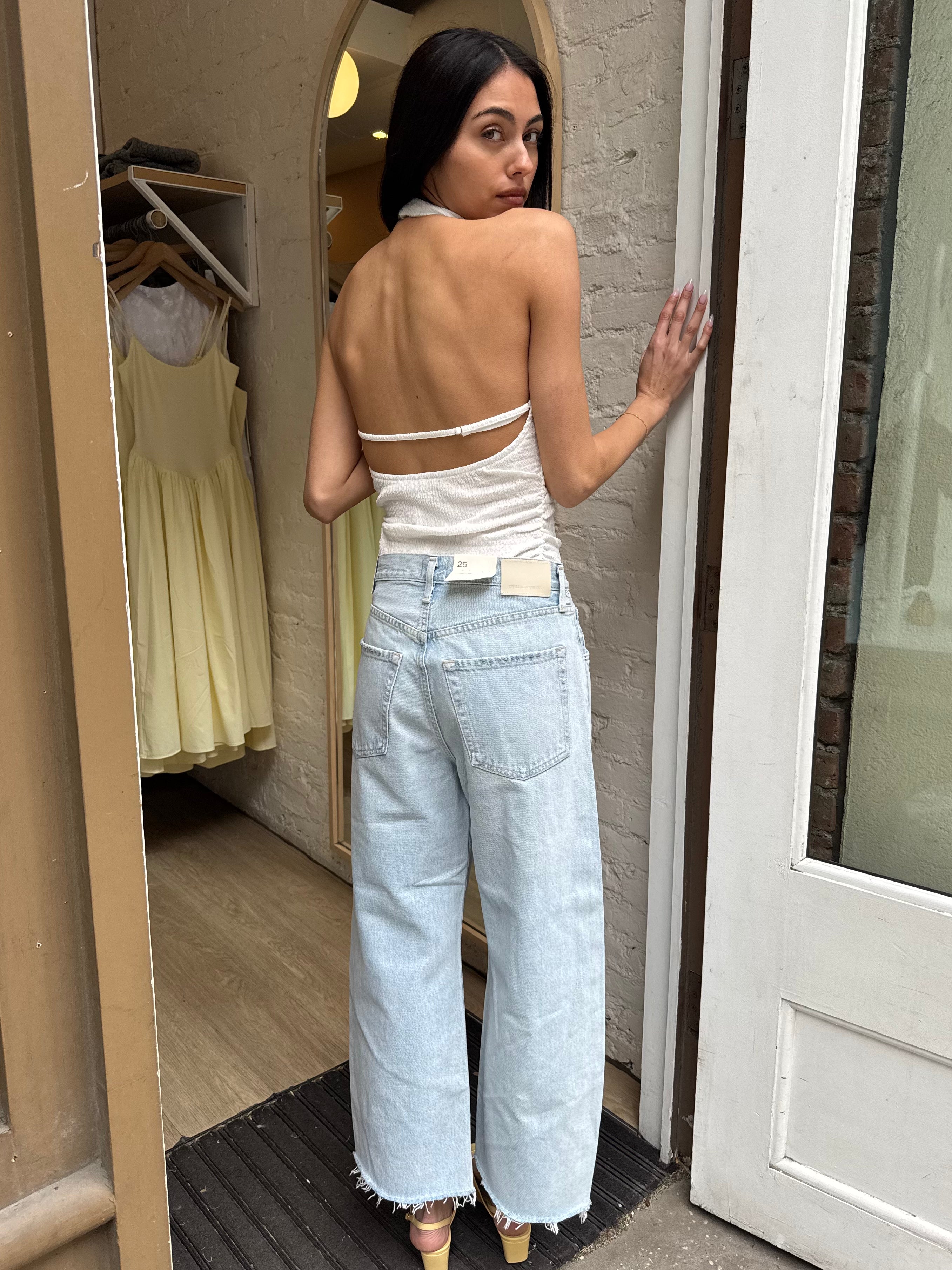 Ayla Raw Hem Crop in Sailor