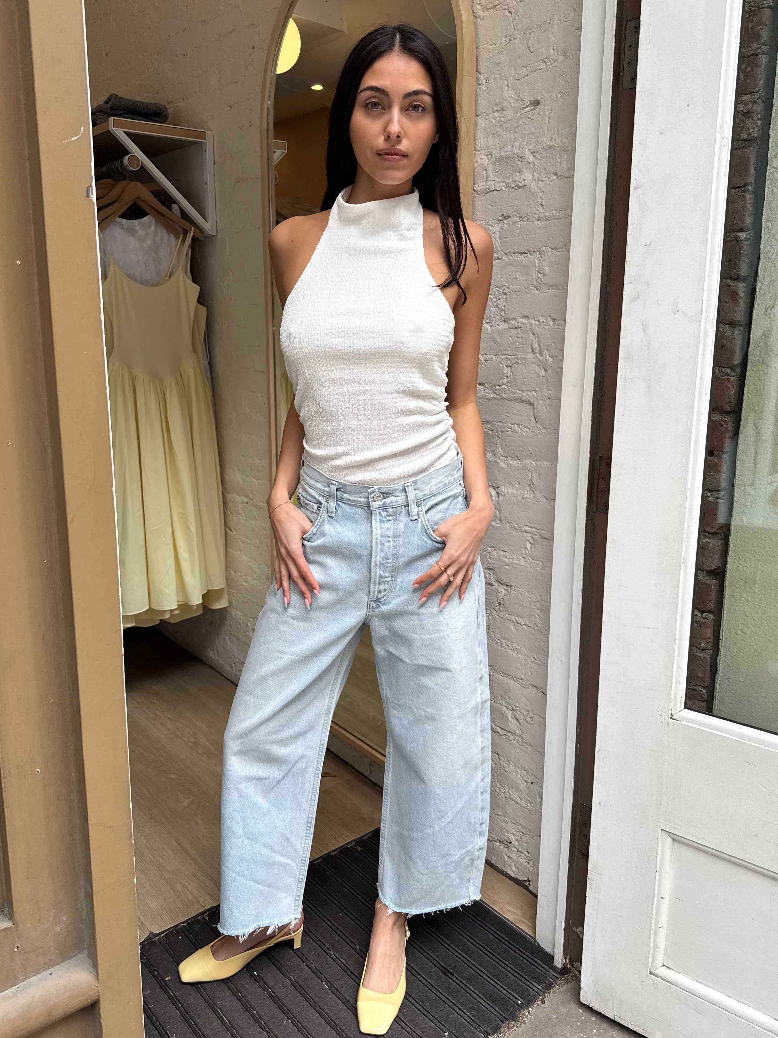 Ayla Raw Hem Crop in Sailor