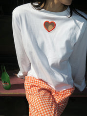 Heart Long Sleeve Tee in White