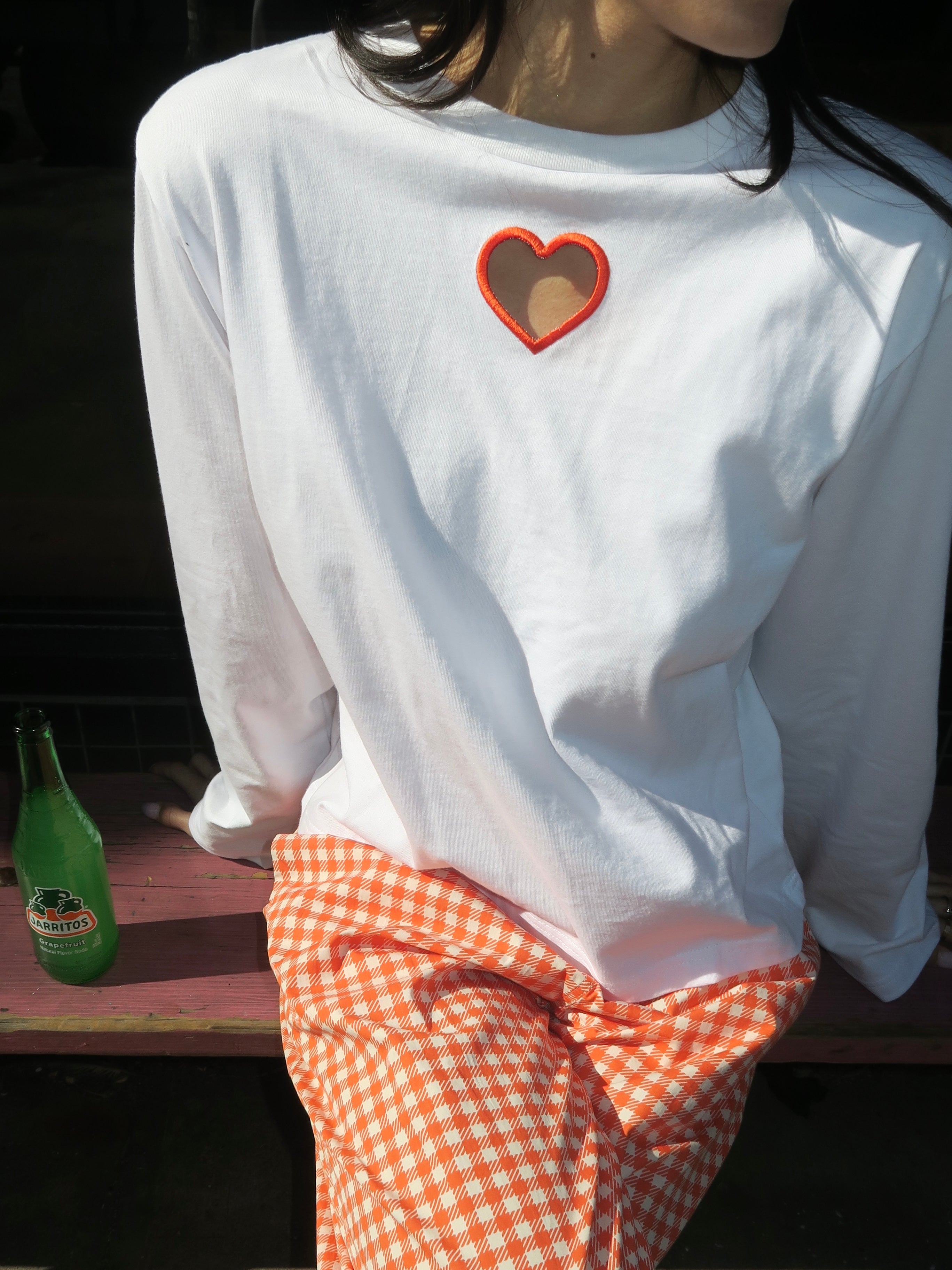 Heart Long Sleeve Tee in White