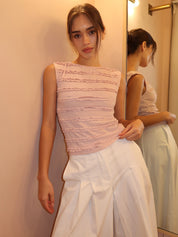 Lyla Lace Boat Neck Top in Dusty Pink