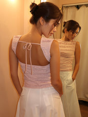 Lyla Lace Boat Neck Top in Dusty Pink