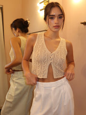 Carrol Crochet Vest Top in Tan