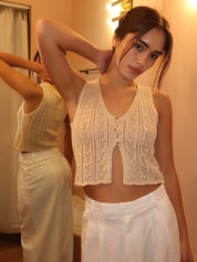 Carrol Crochet Vest Top in Tan