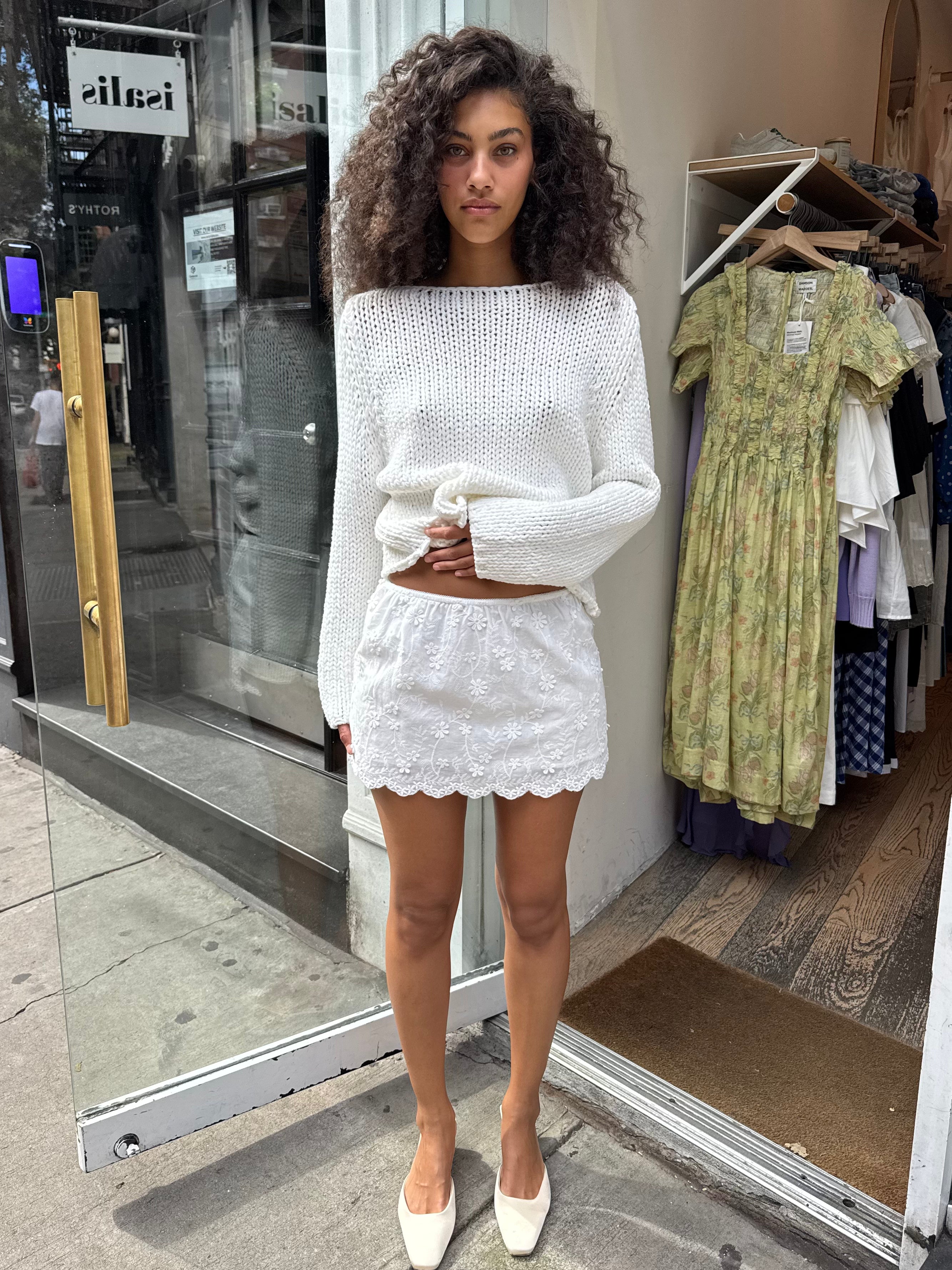 Fox Eyelet Mini Skirt in Off-White