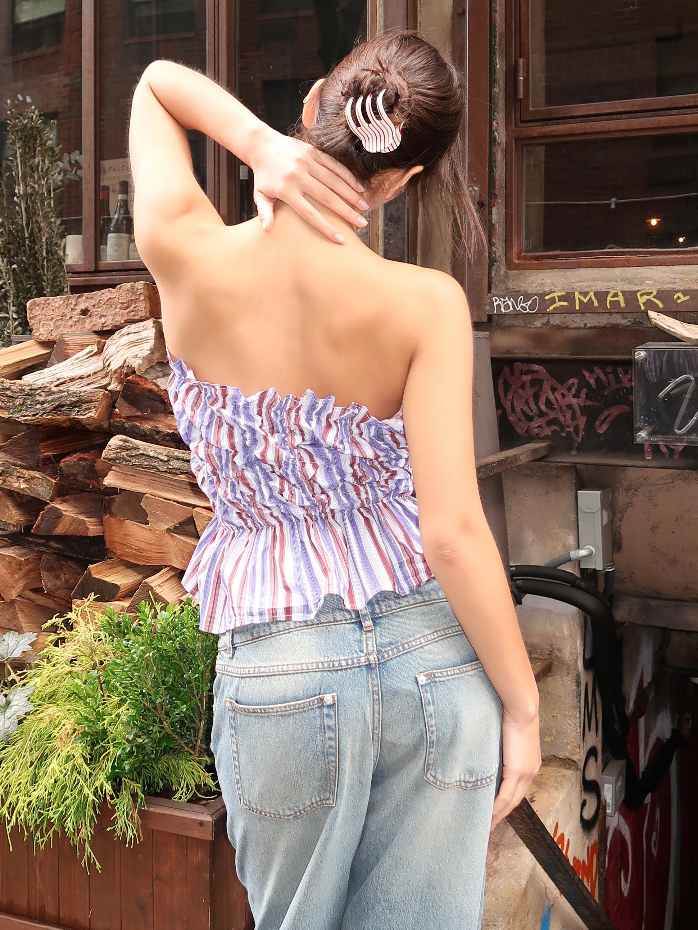 Susan Striped Ruched Top