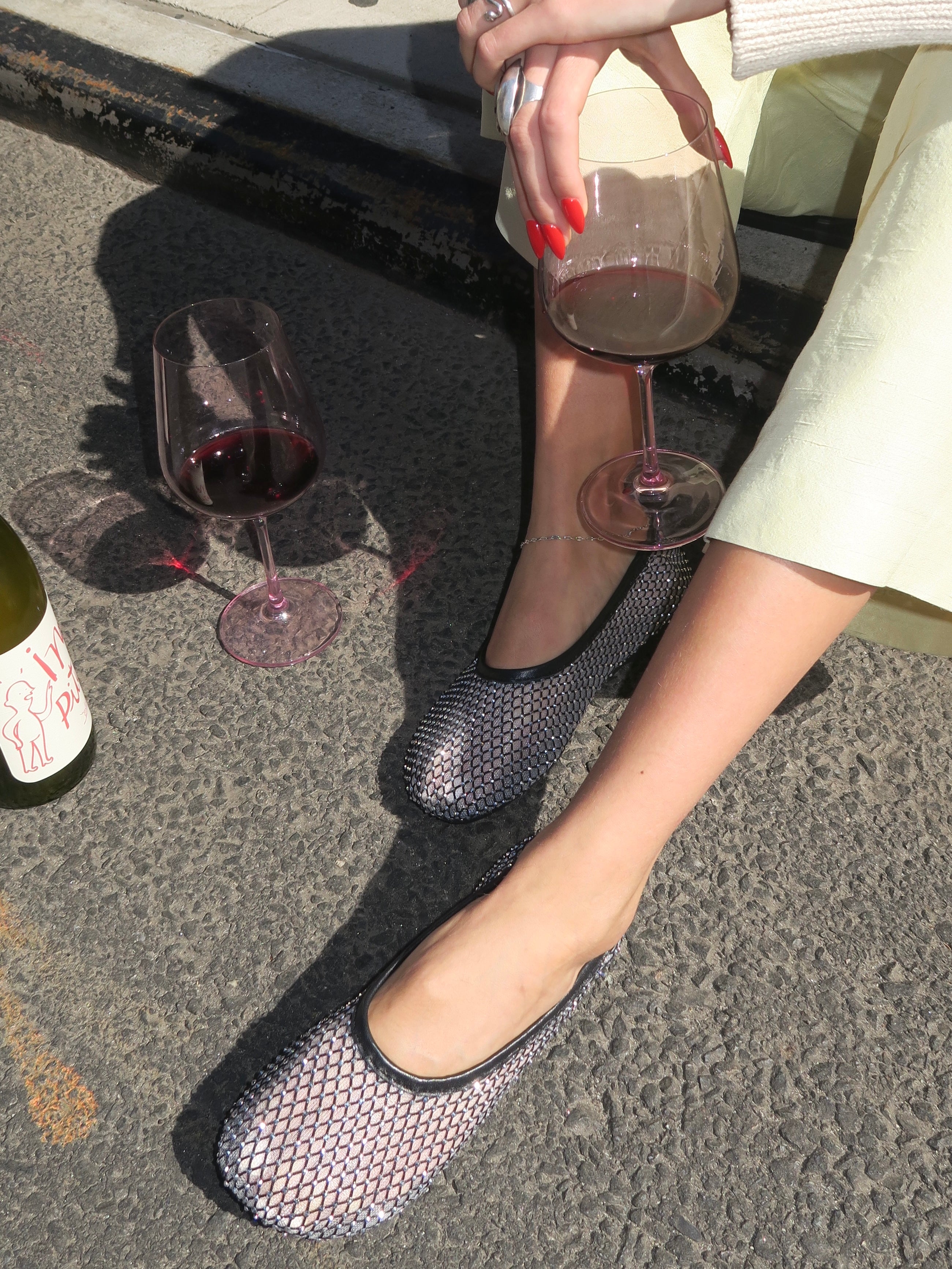 Lorian Mesh Glow Black Leather Ballet Flats