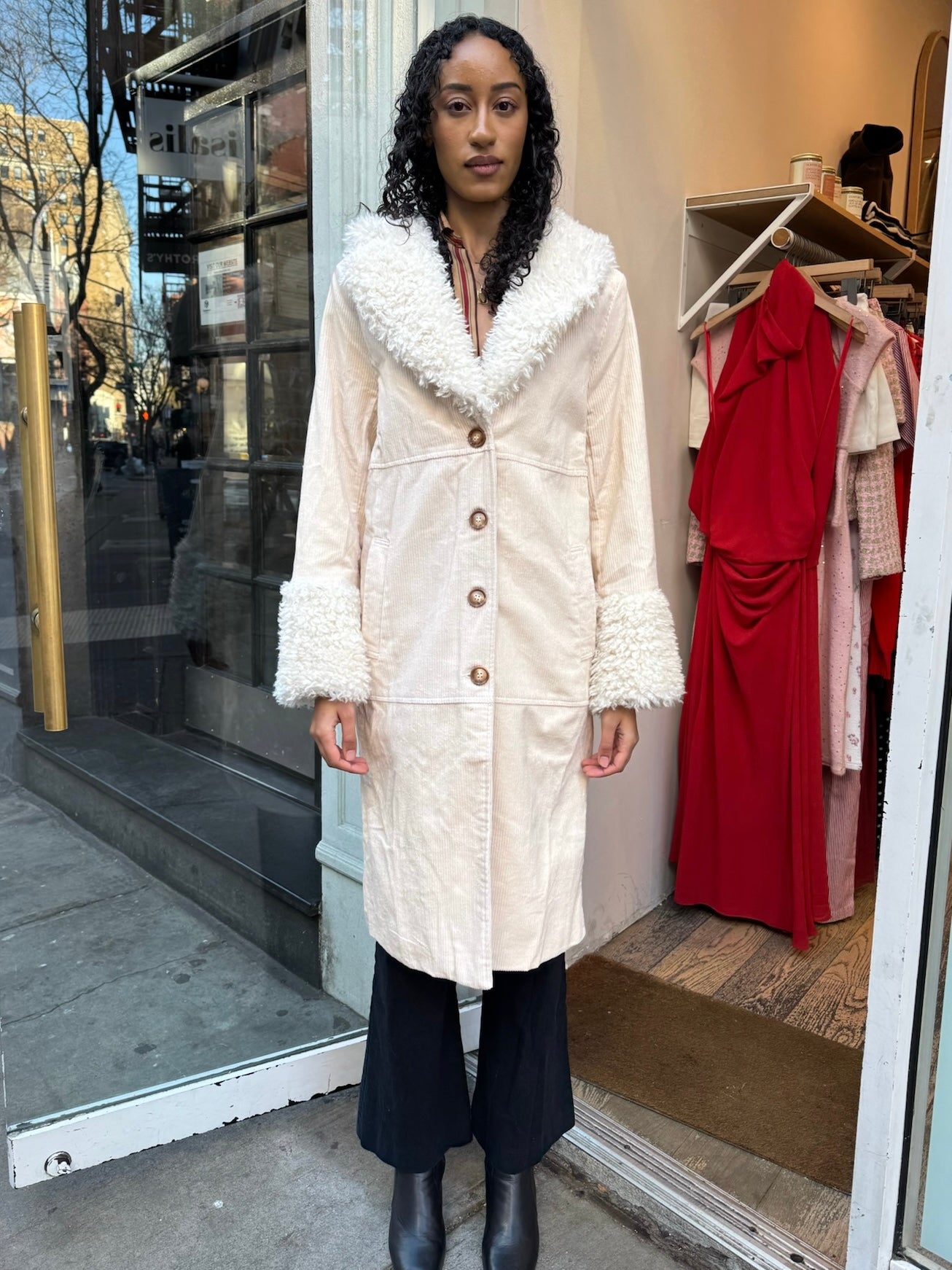 Crystal Faux Fur Coat in Ivory – Isalis