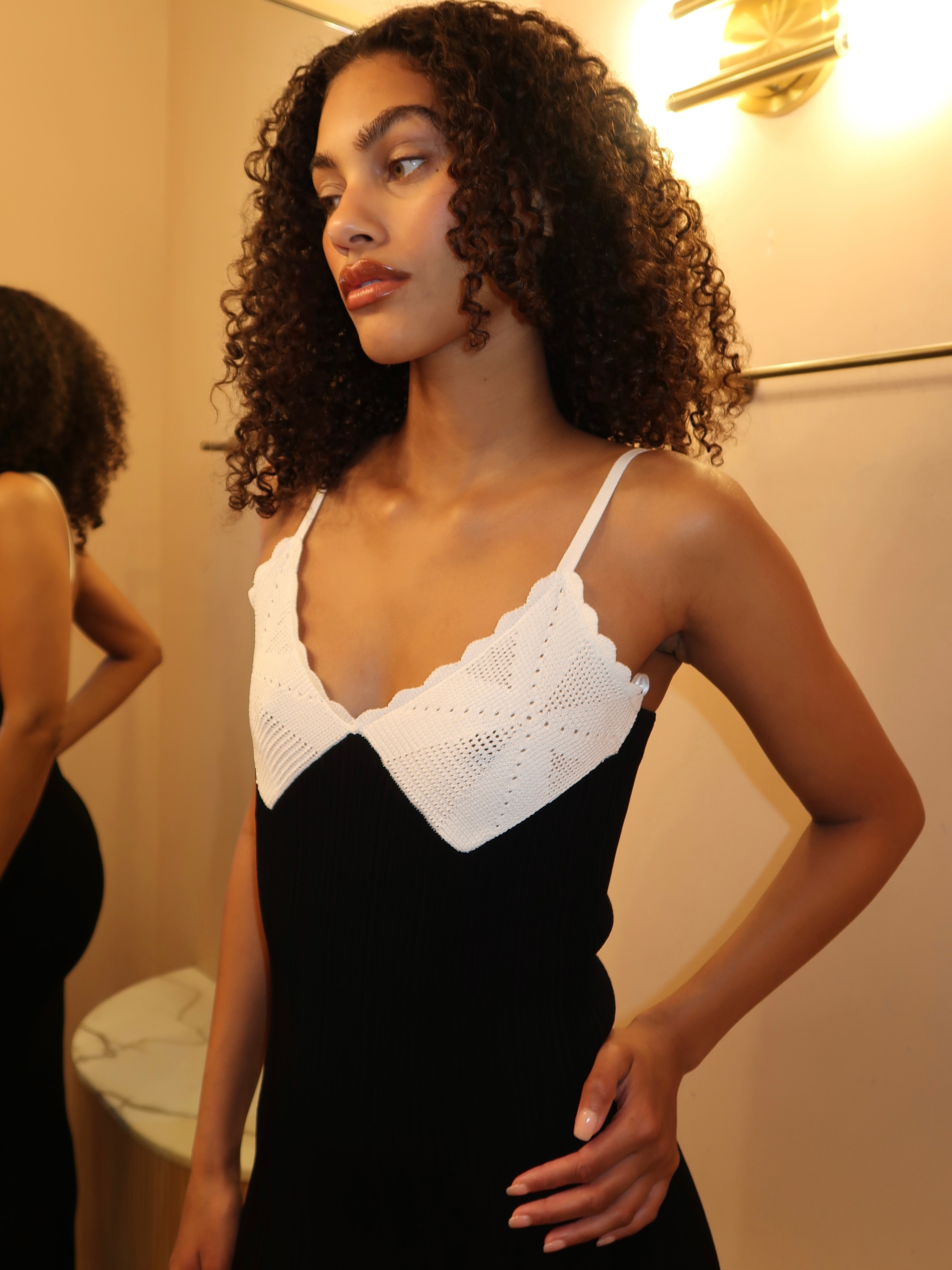 Amber Knit Dress in White/Black