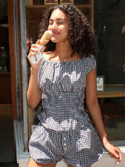 Sami Top & Bloomer Set in Black Gingham