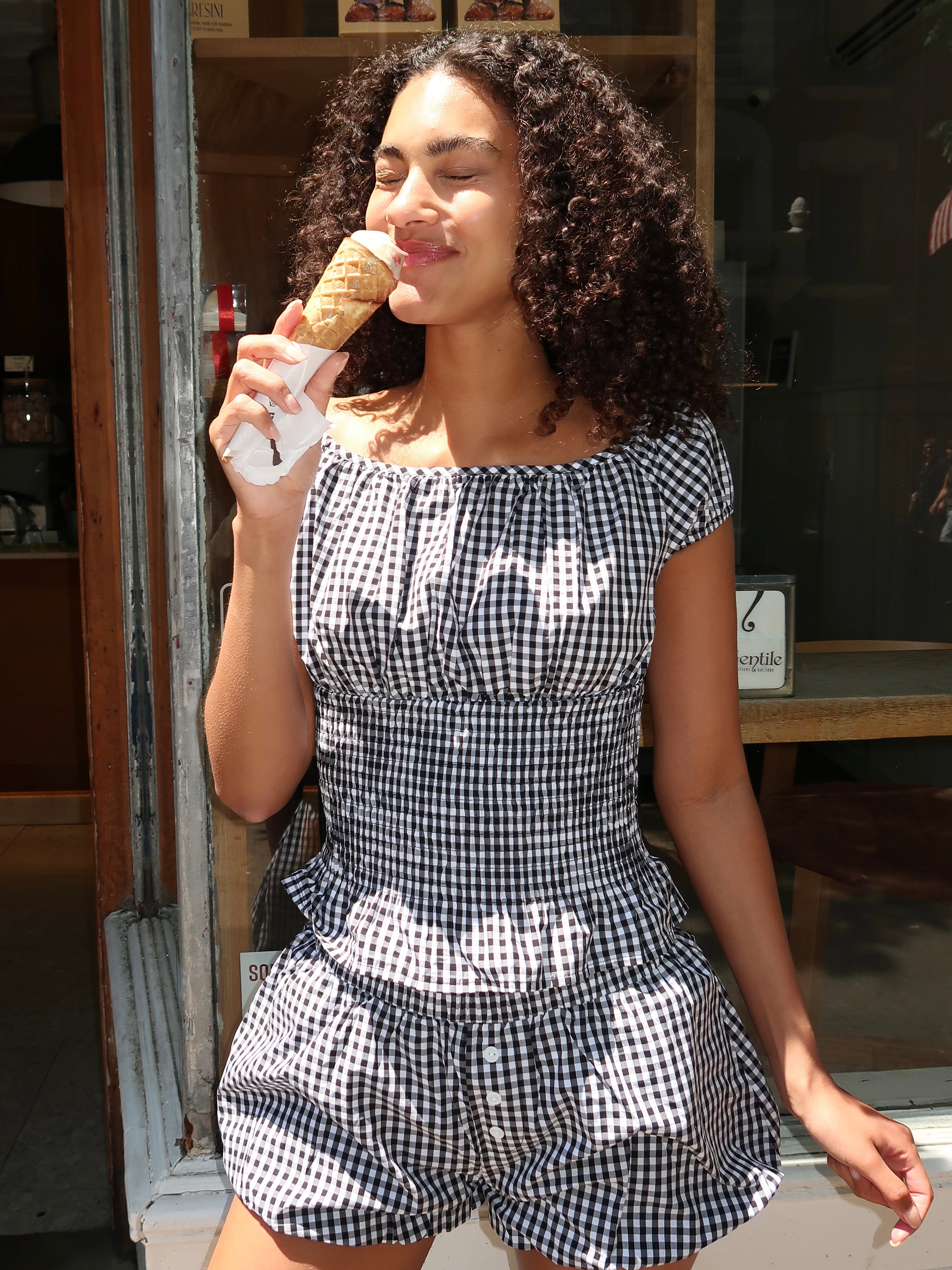 Sami Top & Bloomer Set in Black Gingham
