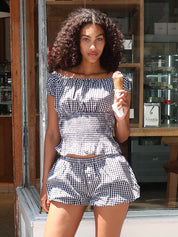 Sami Top & Bloomer Set in Black Gingham