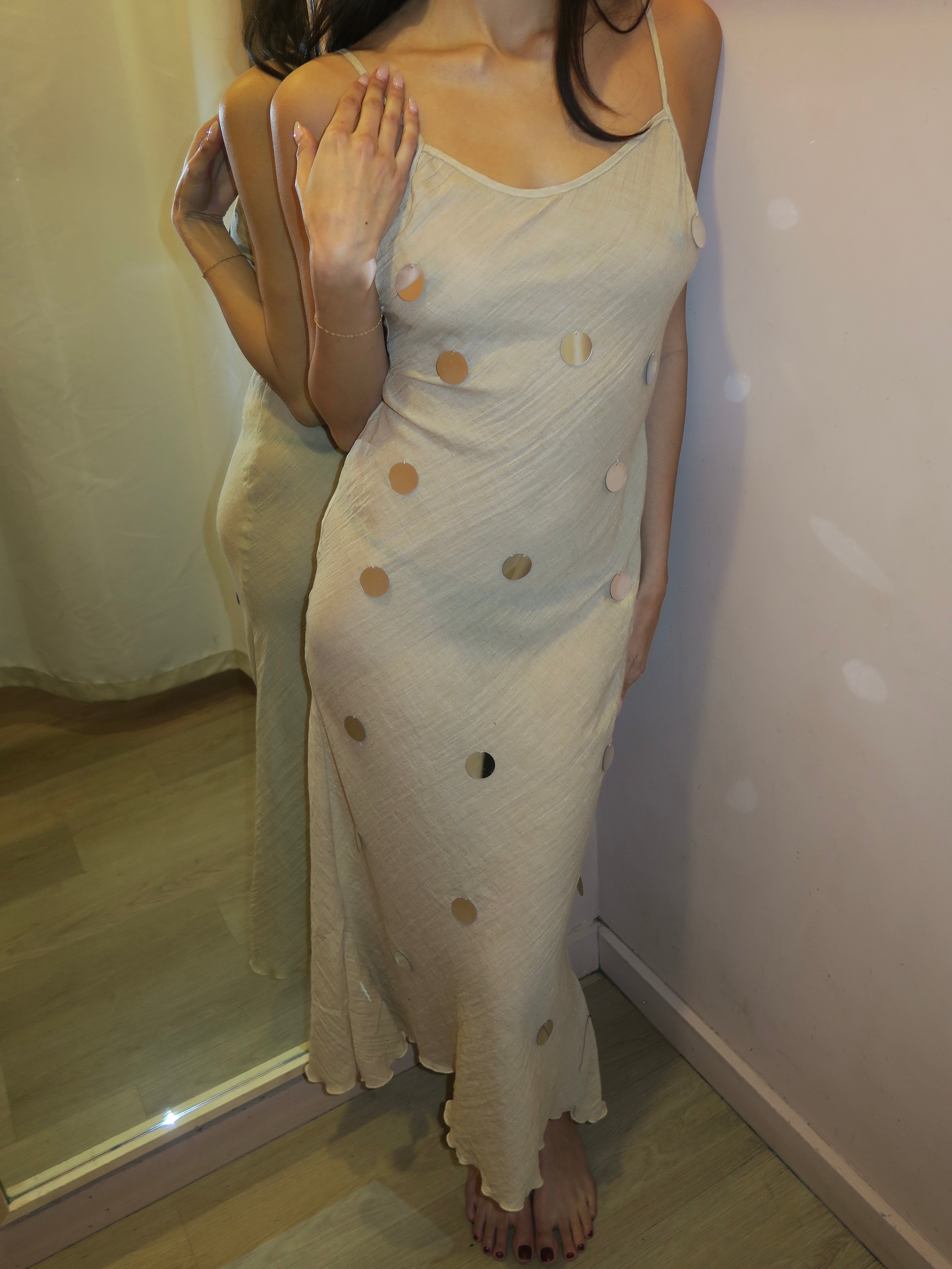 Yucca Midi Dress in Sand Sequin