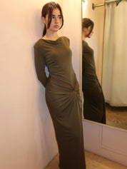 Sarlyn Long Sleeve Maxi Dress in Khaki