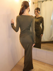 Sarlyn Long Sleeve Maxi Dress in Khaki